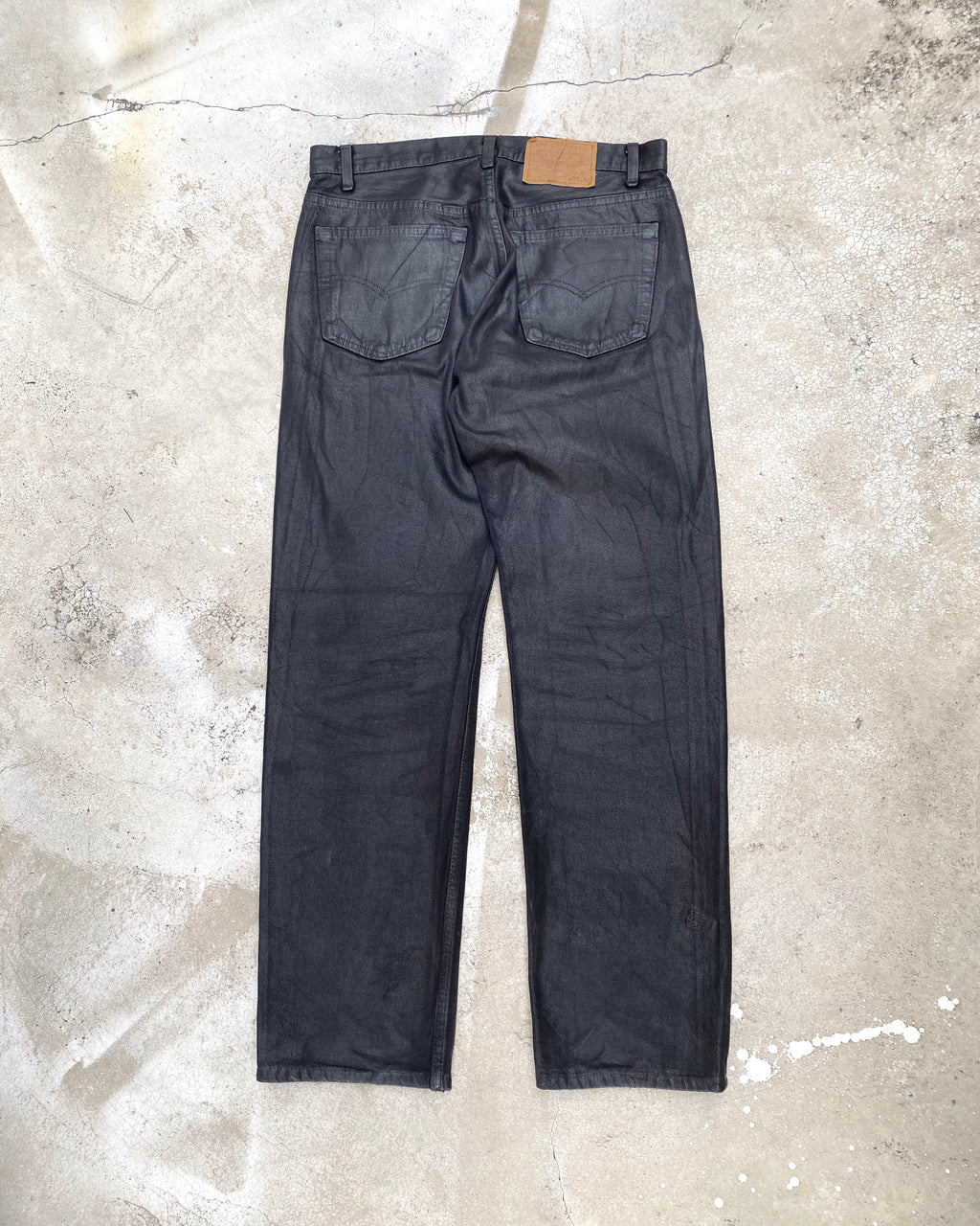 1980S BLACK WAXED LEVI'S 501 JEANS (32X30)