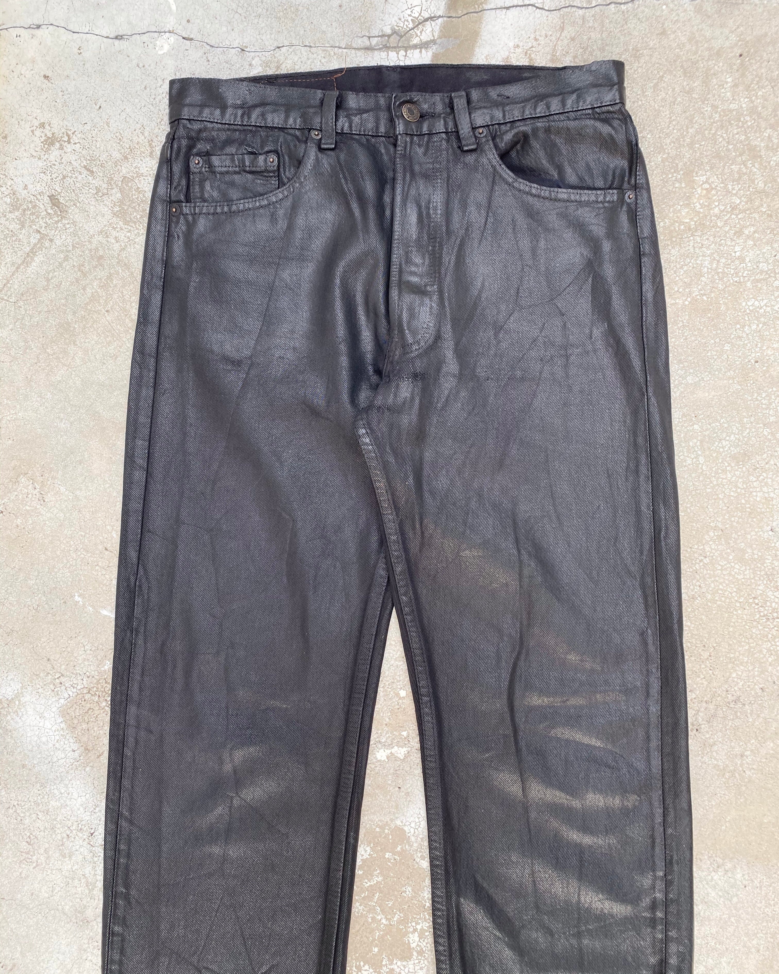 1980S BLACK WAXED LEVI'S 501 JEANS (32X30)