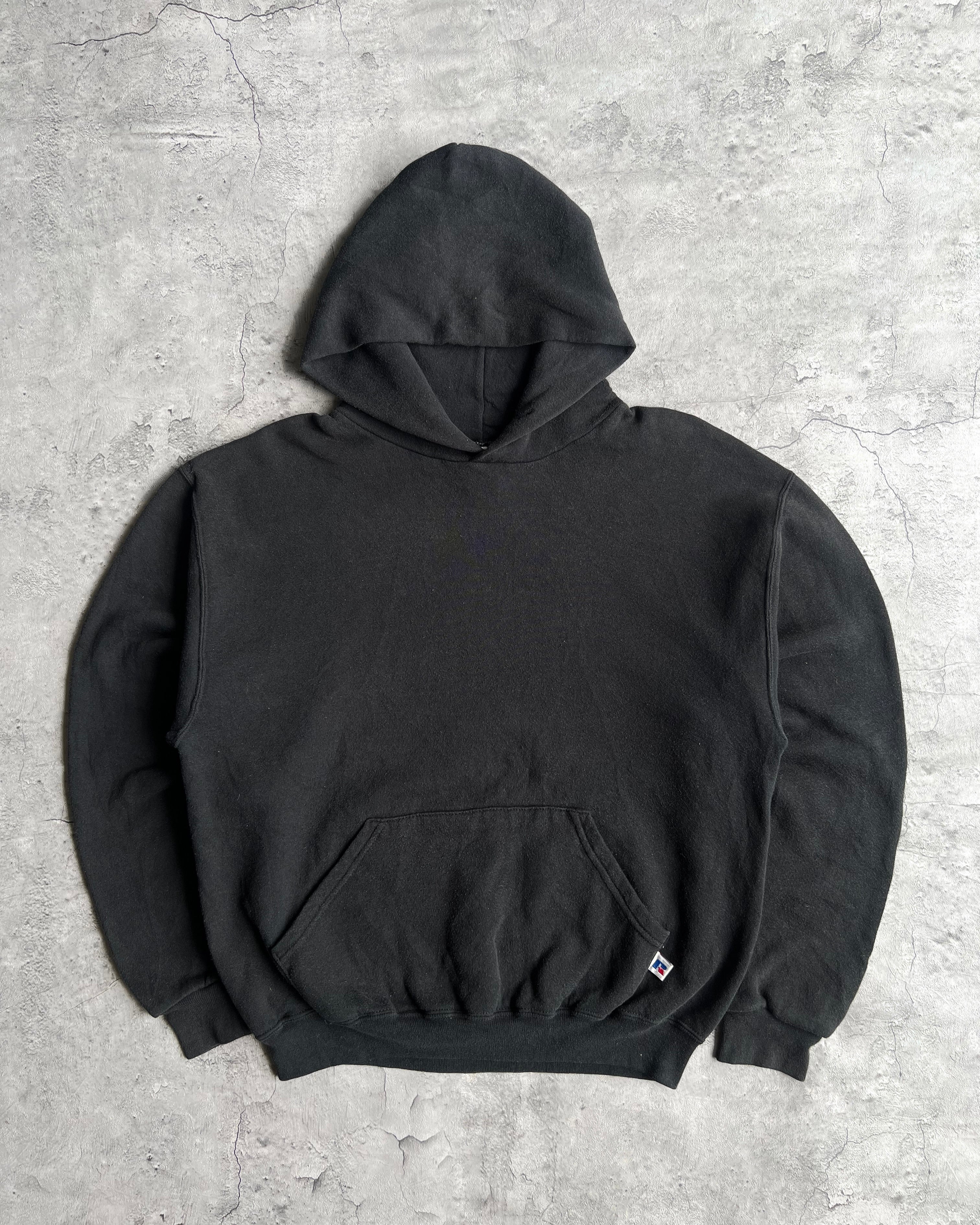 1990S RUSSELL FADED BLACK BLANK HOODIE (M)
