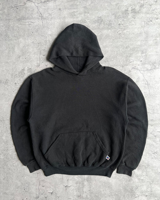 1990S RUSSELL FADED BLACK BLANK HOODIE (M)
