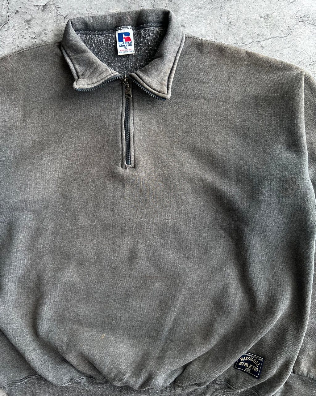 1990S SUN FADED GREY BLANK RUSSELL QUARTER ZIP SWEATSHIRT (XL)