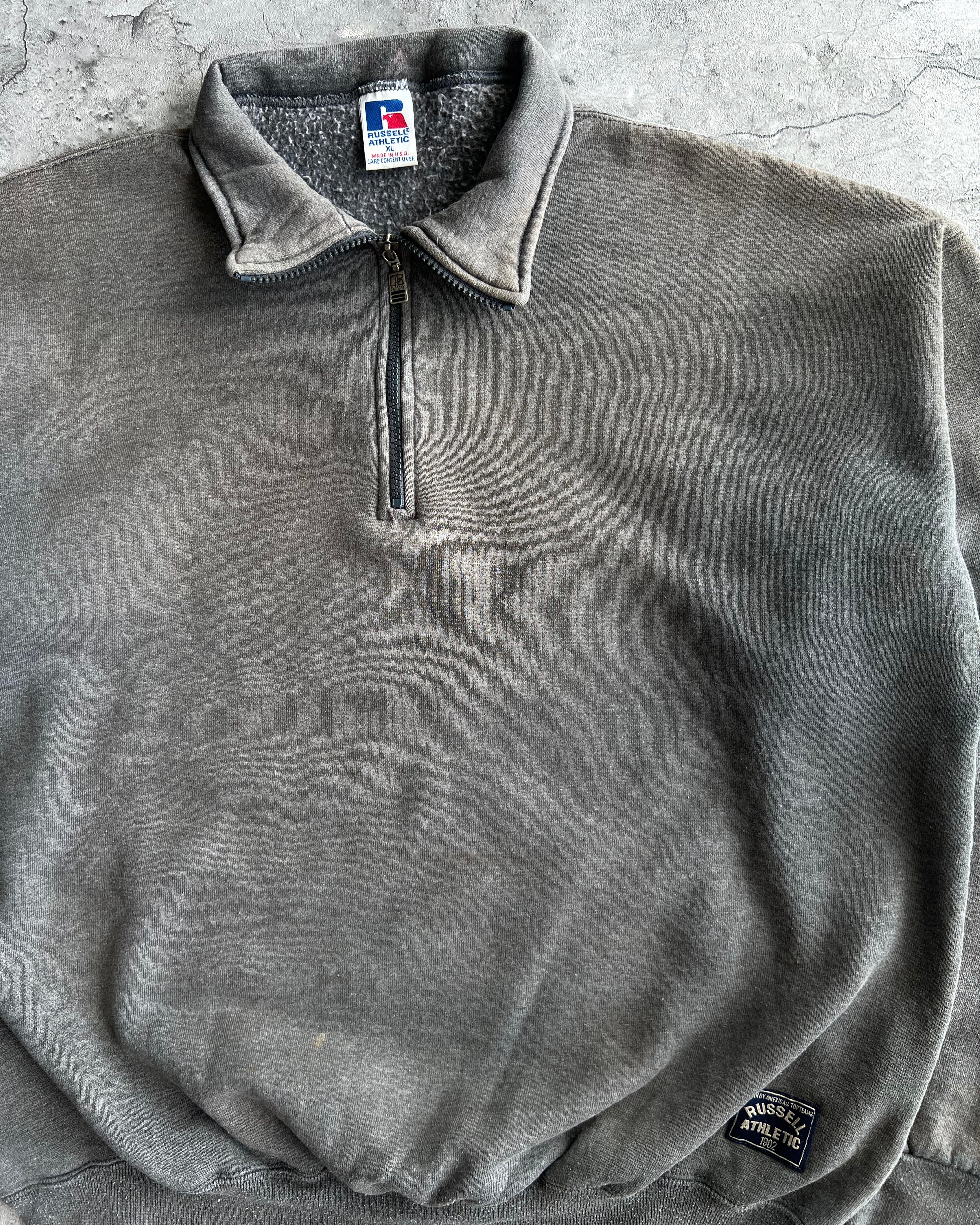 1990S SUN FADED GREY BLANK RUSSELL QUARTER ZIP SWEATSHIRT (XL)