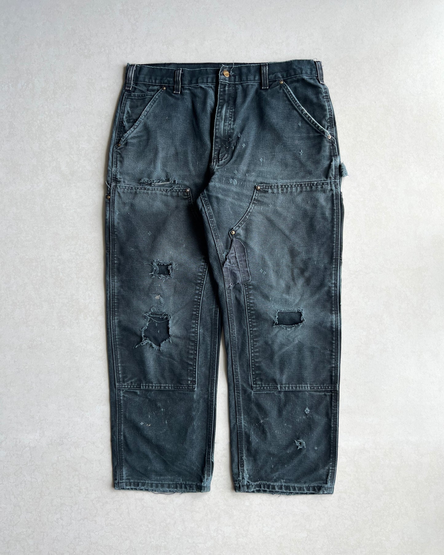 1990S FADED BLACK DISTRESED CARHARTT DOUBLE KNEE (35X28)