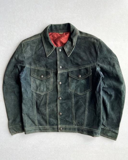 1970S MOSS GREEN SUEDE TRUCKER JACKET (M)