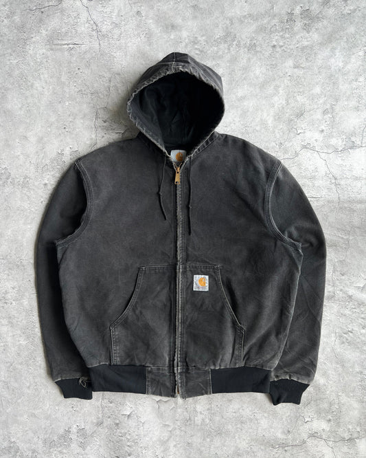 1990S FADED BLACK CARHARTT HOODED JACKET (L)