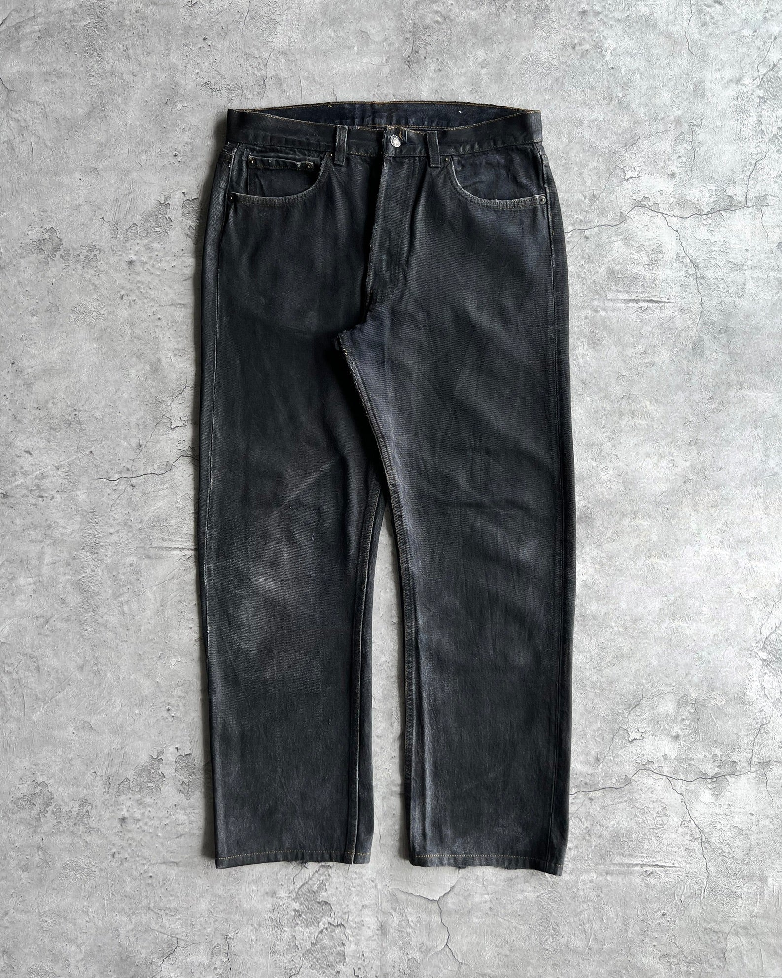 1990S WAXED BLACK LEVI'S 501 JEANS (33X32)