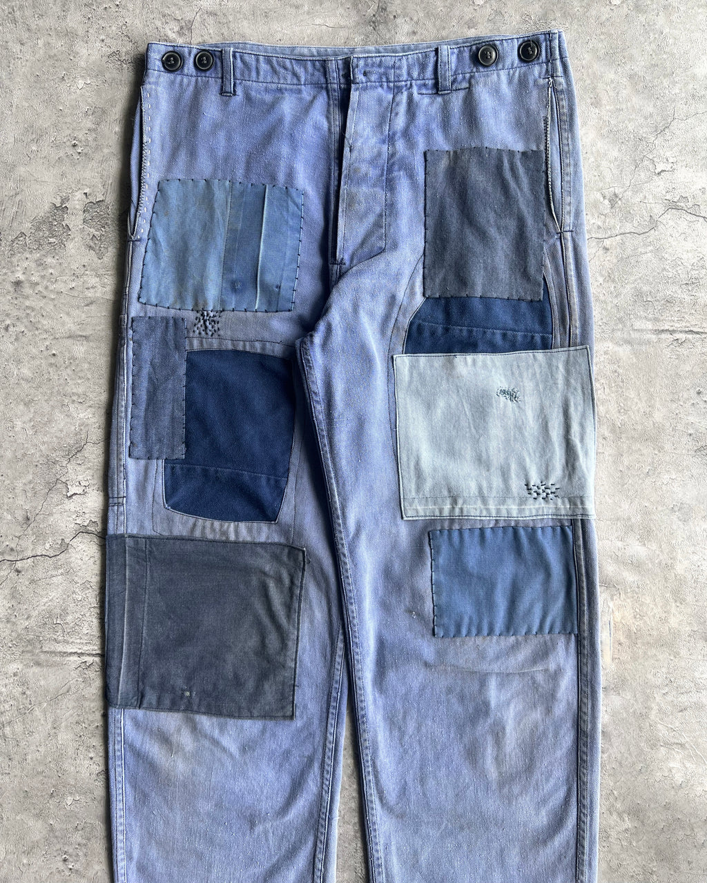 1960S SUN FADED FRENCH REAPIRED TROUSERS (34X30)