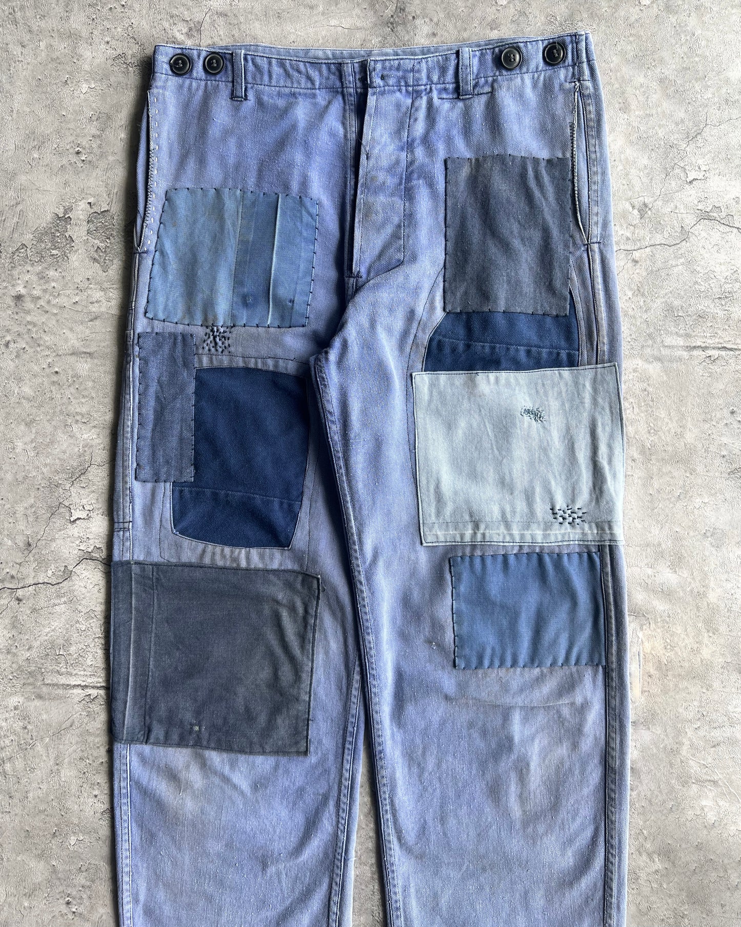 1960S SUN FADED FRENCH REAPIRED TROUSERS (34X30)