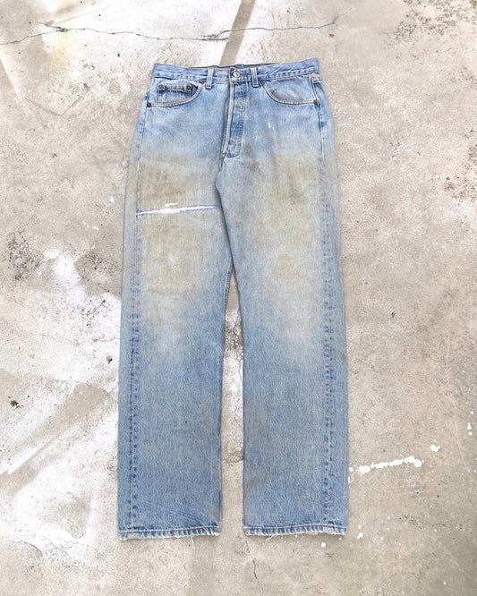 1980S MUD WASHED LEVI'S 501 REPAIRED JEANS (34X32)