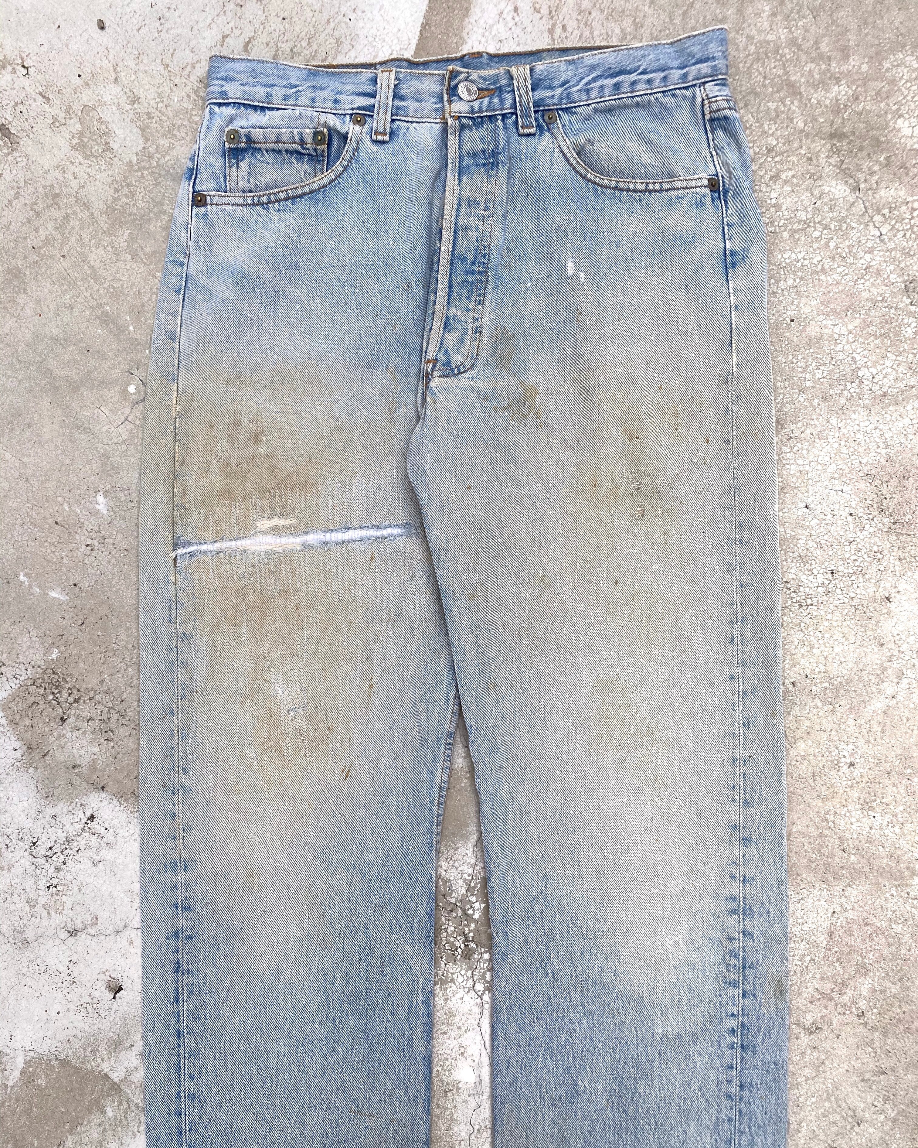 1980S MUD WASHED LEVI'S 501 REPAIRED JEANS (34X32)