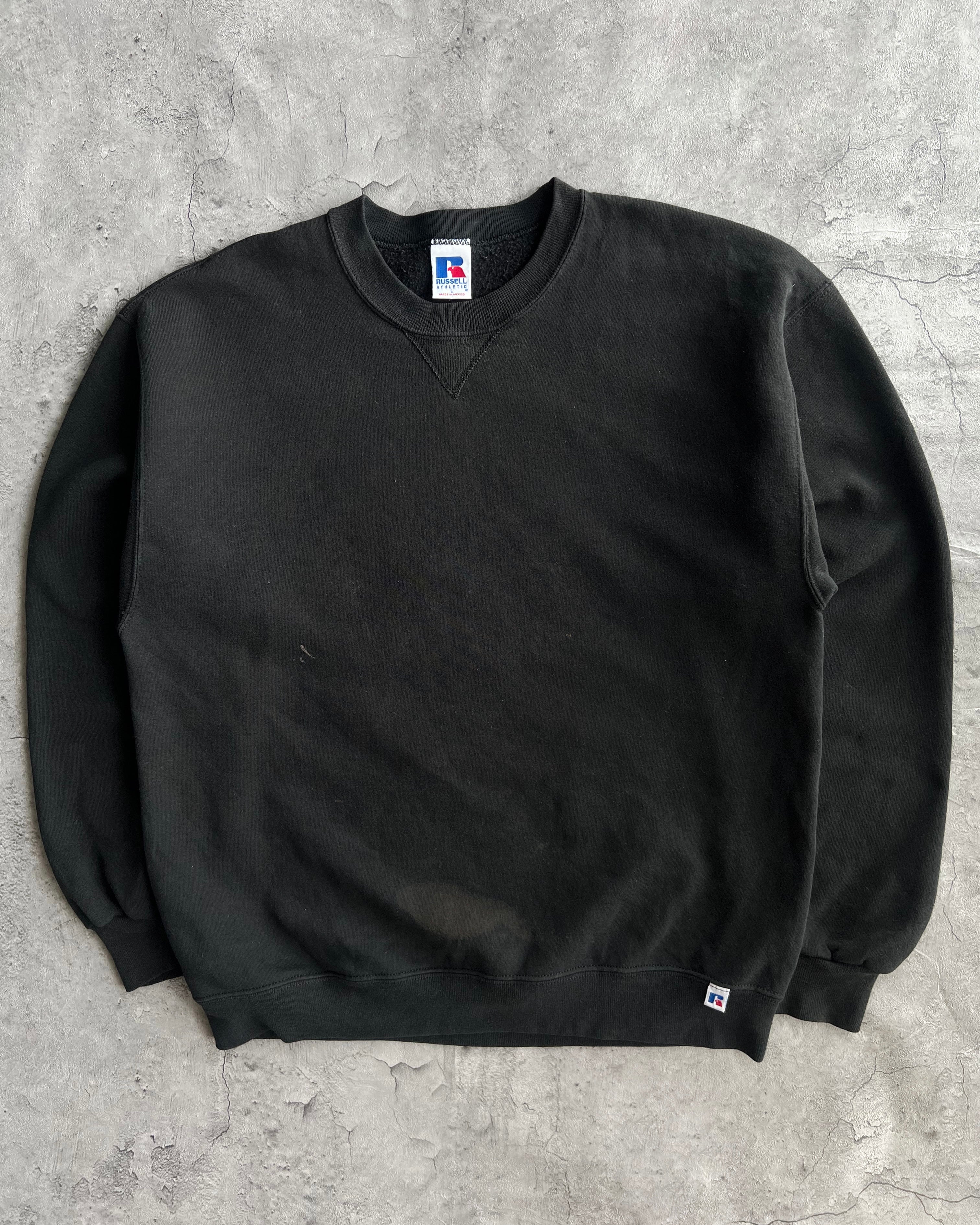1990S FADED BLACK BLANK RUSSELL SWEATSHIRT (L)