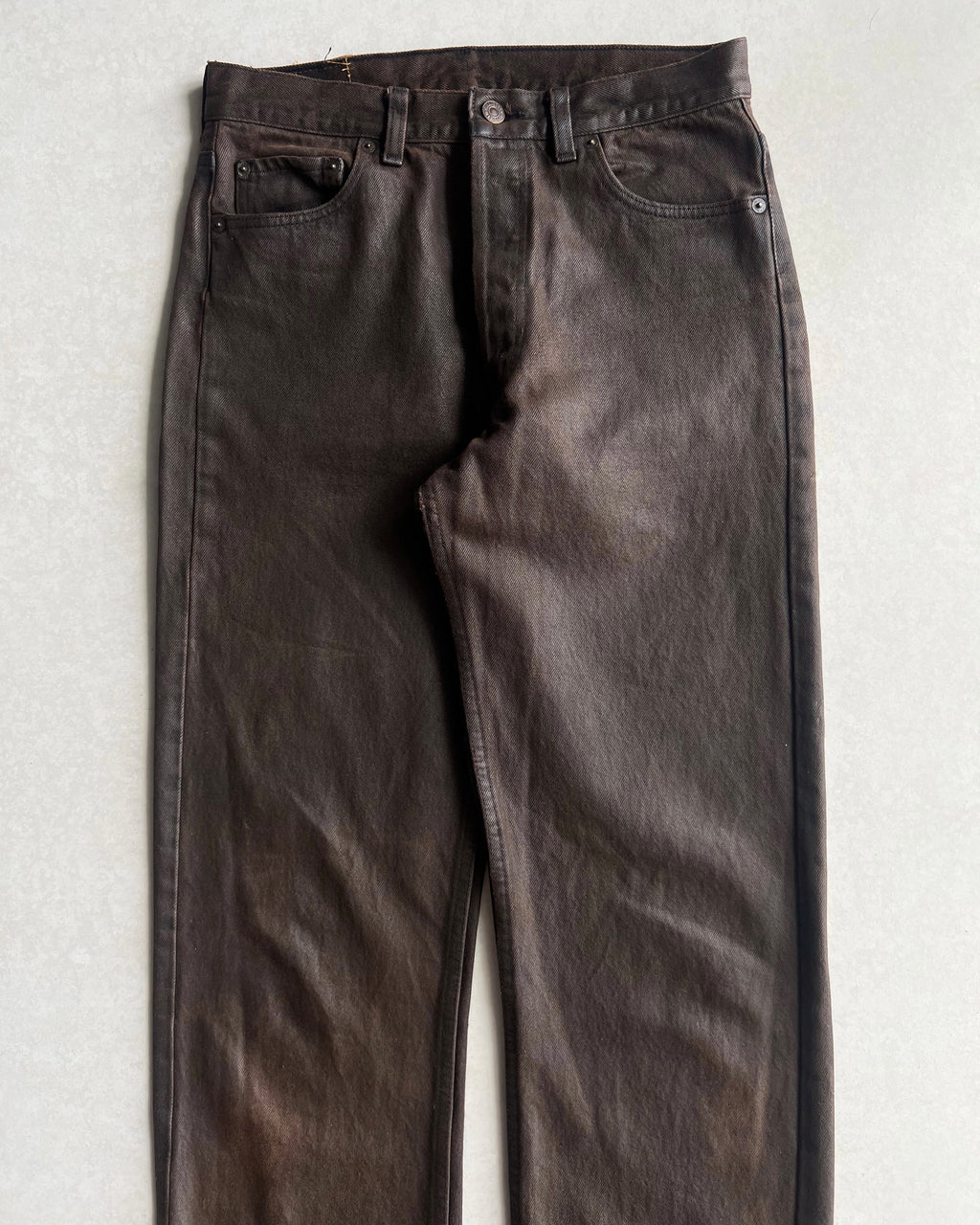 1980S DARK BROWN LEVI'S 501 WAXED JEANS (30X36)