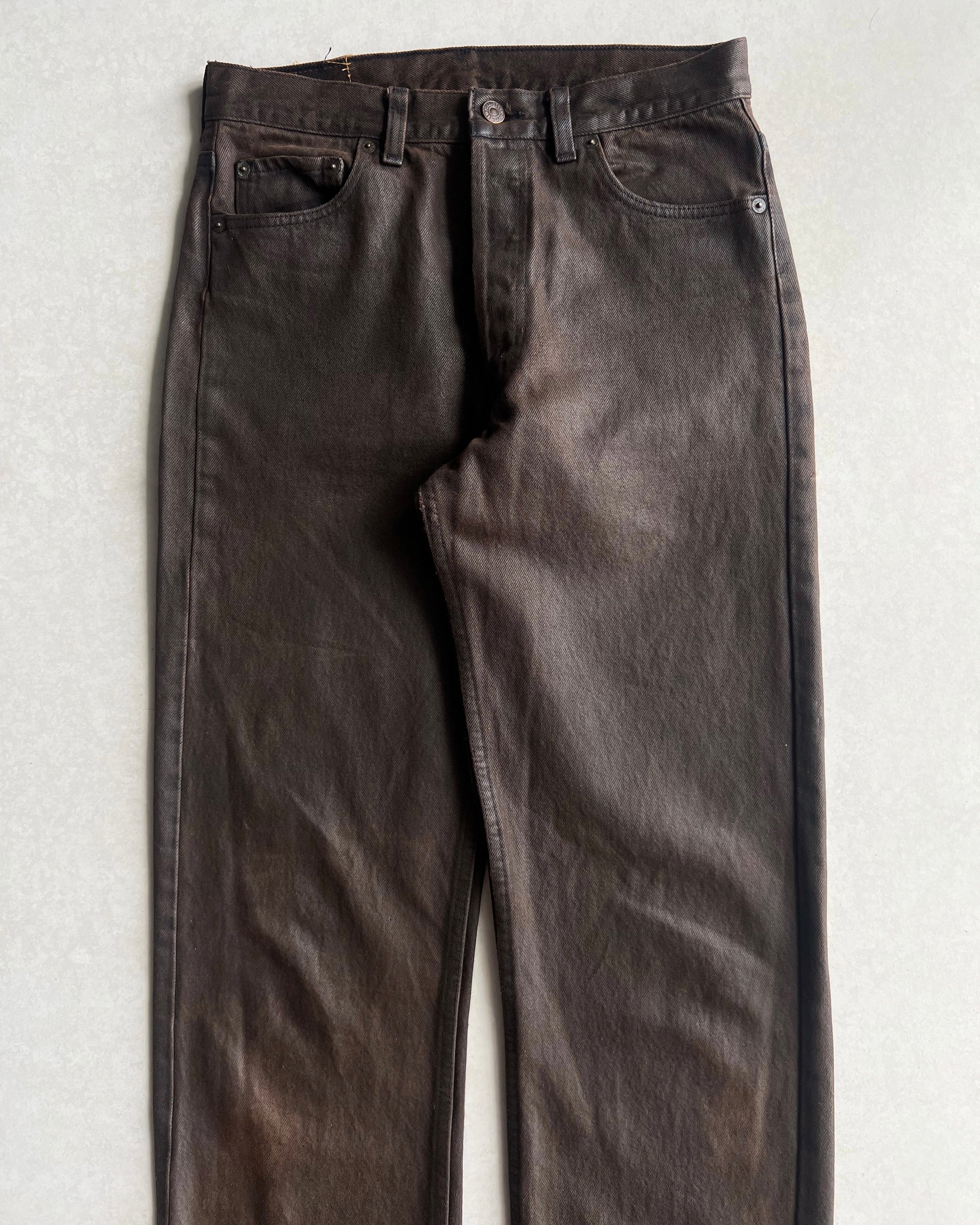 1980S DARK BROWN LEVI'S 501 WAXED JEANS (30X36)