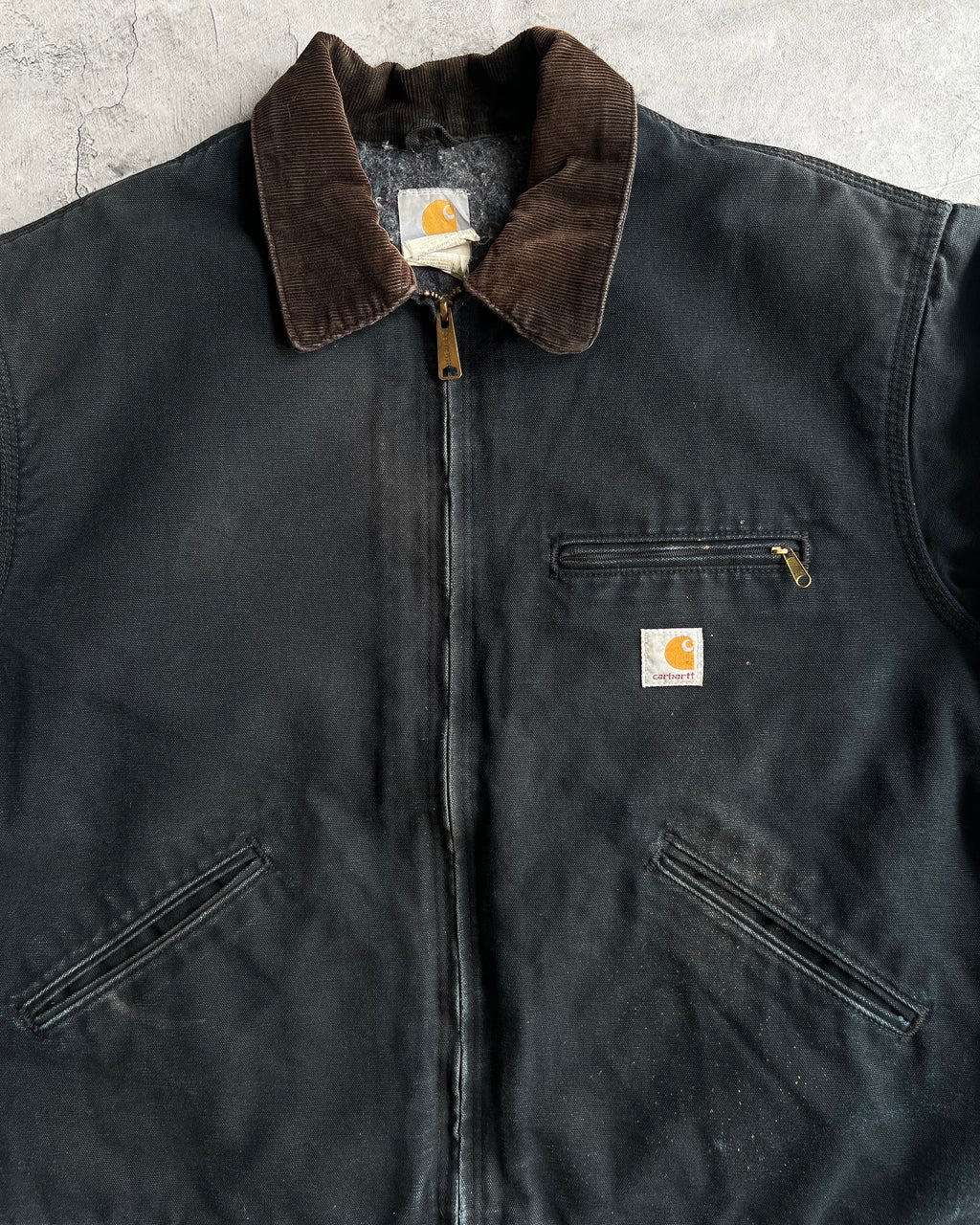 1990S FADED BLACK CARHARTT DETROIT WORK JACKET (XL)