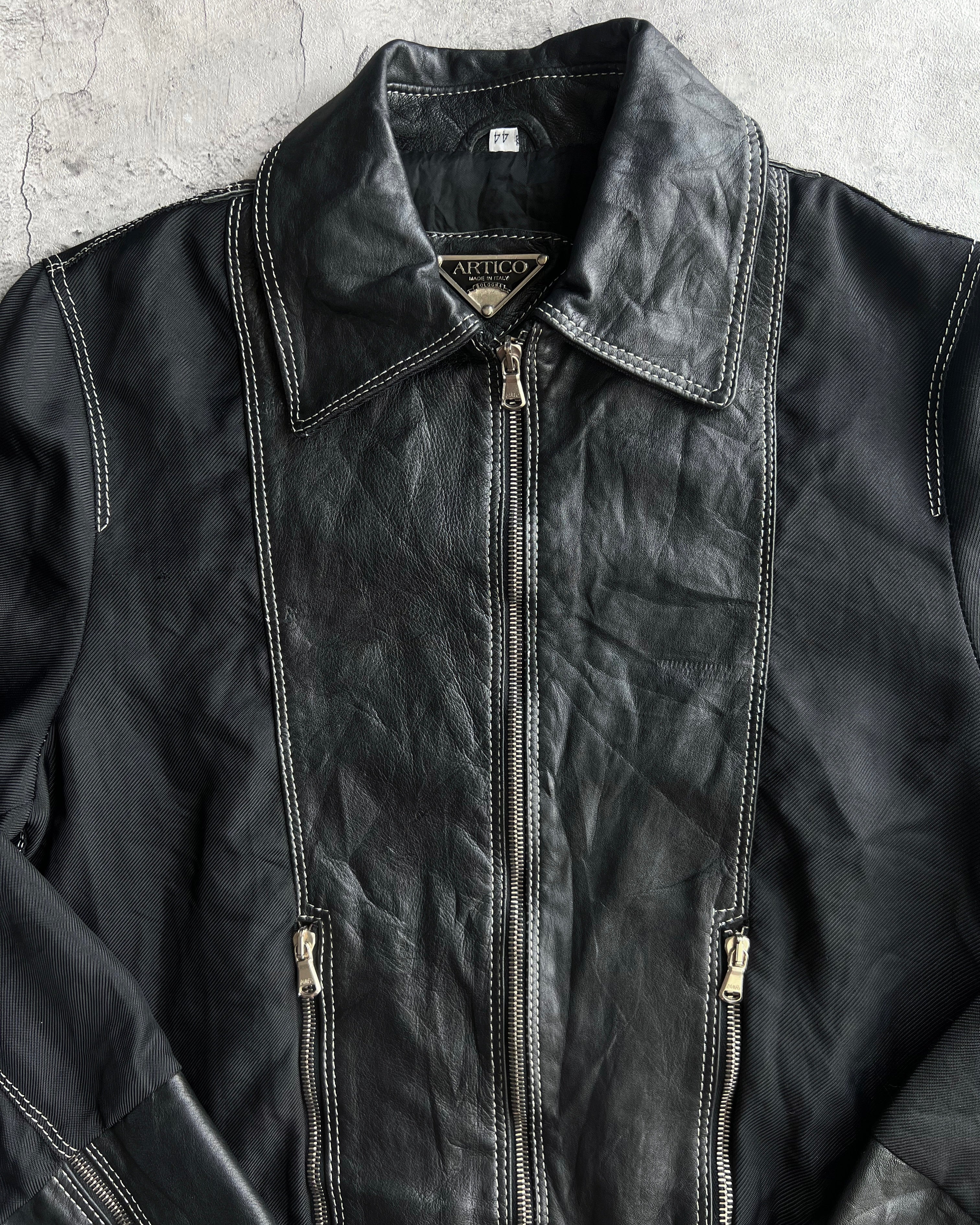 1990S ARTICO LEATHER MULTI-PANEL ZIP-UP CROPPED JACKET (M)