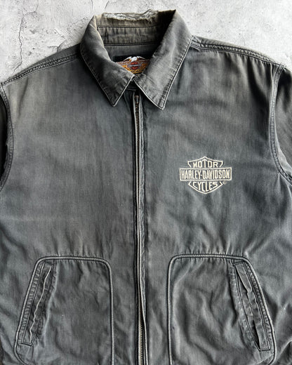 2000S FADED BLACK HARLEY DAVIDSON ZIP-UP WORK SHIRT (L)