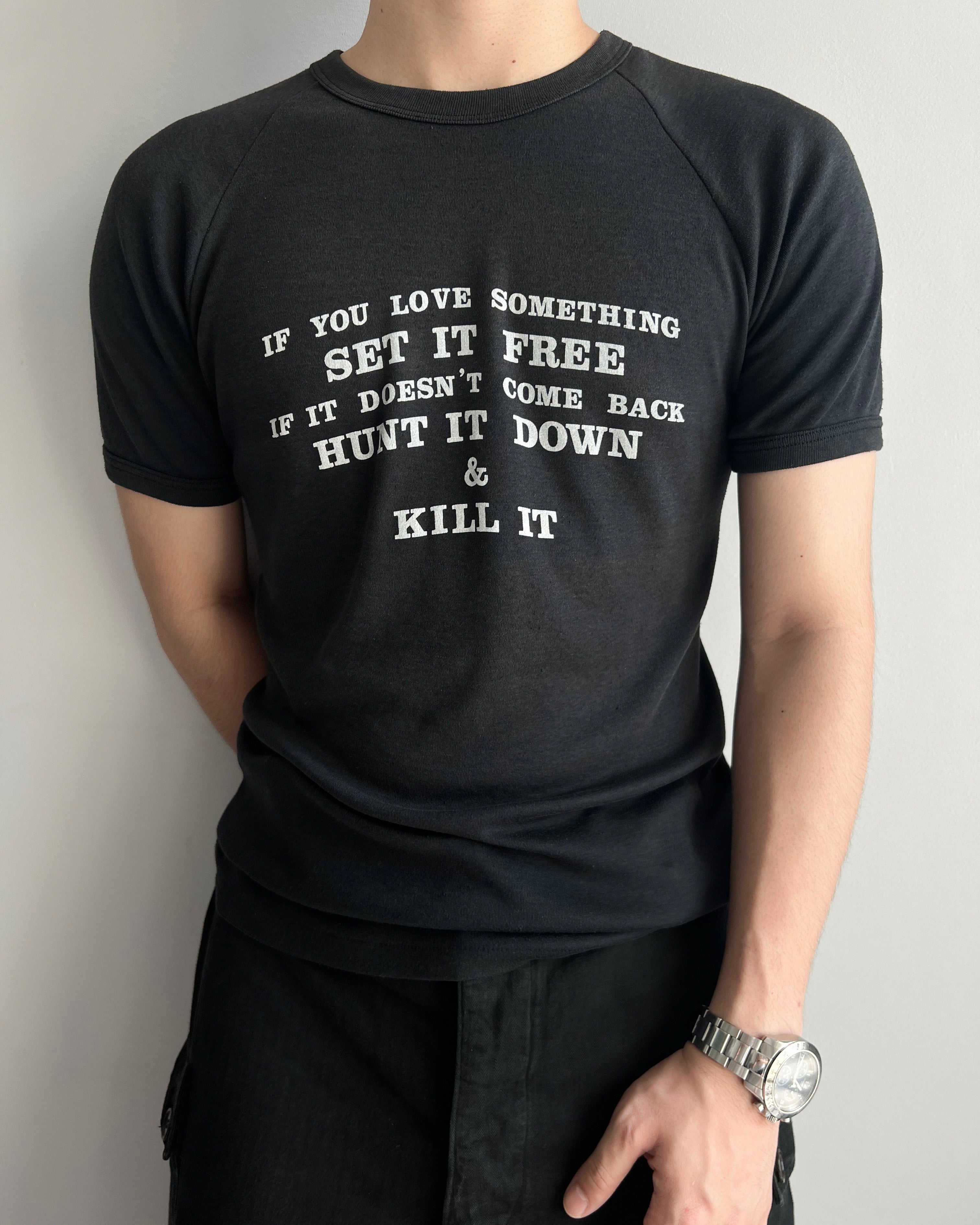 1980S 'SET IT FREE, HUNT IT DOWN & KILL IT' RAGLAN RINGER TEE (S/M)