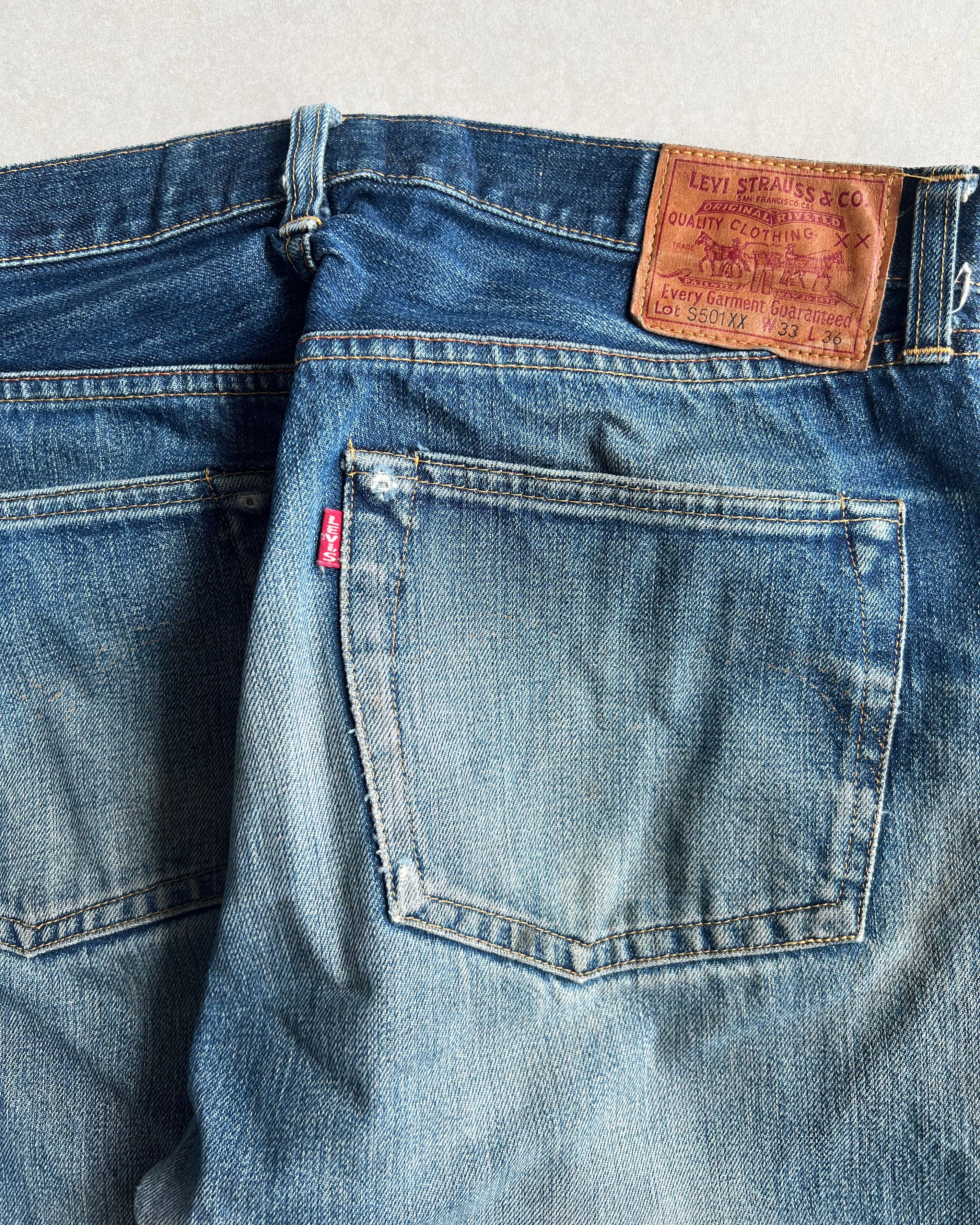 1990S FADED WASHED BIG E LEVI'S 501 SELVEDGE JEANS (33X36)