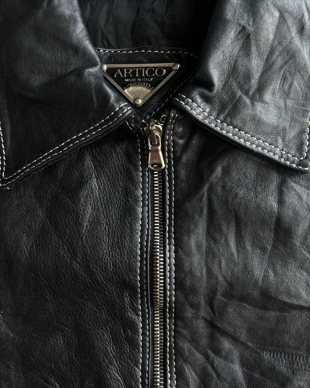 1990S ARTICO LEATHER MULTI-PANEL ZIP-UP CROPPED JACKET (M)