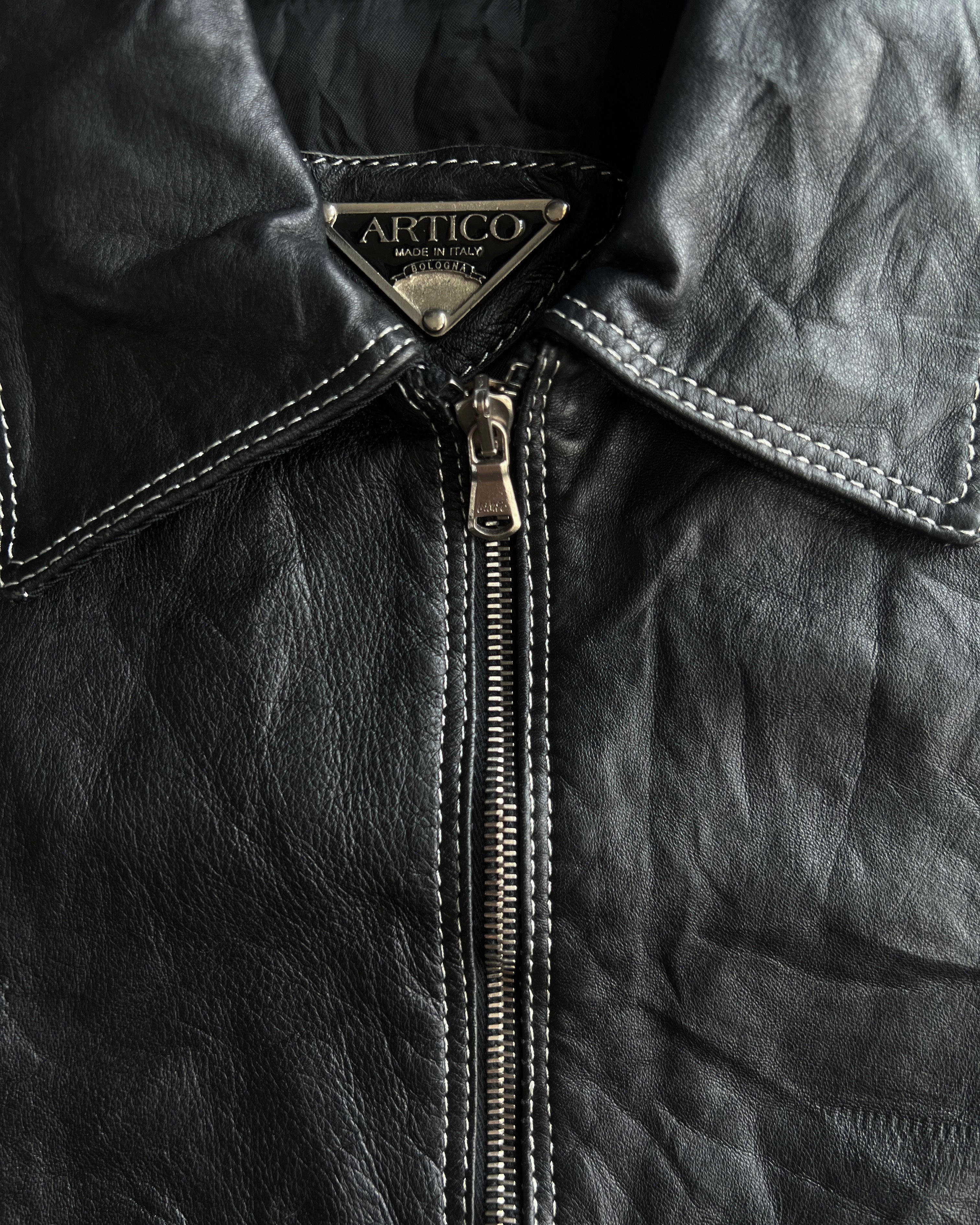 1990S ARTICO LEATHER MULTI-PANEL ZIP-UP CROPPED JACKET (M)