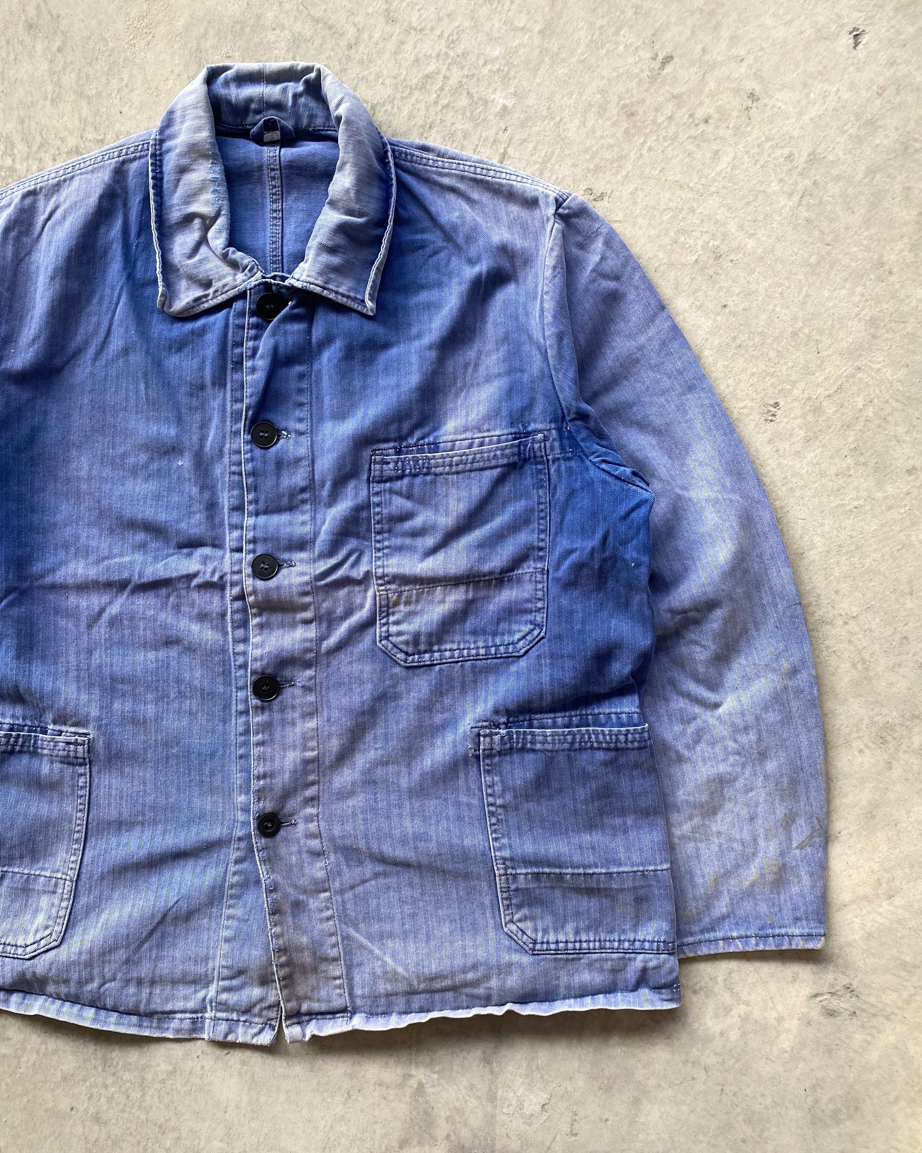 1960S SUN FADED HBT FRENCH WORKWEAR JACKET (M/L)