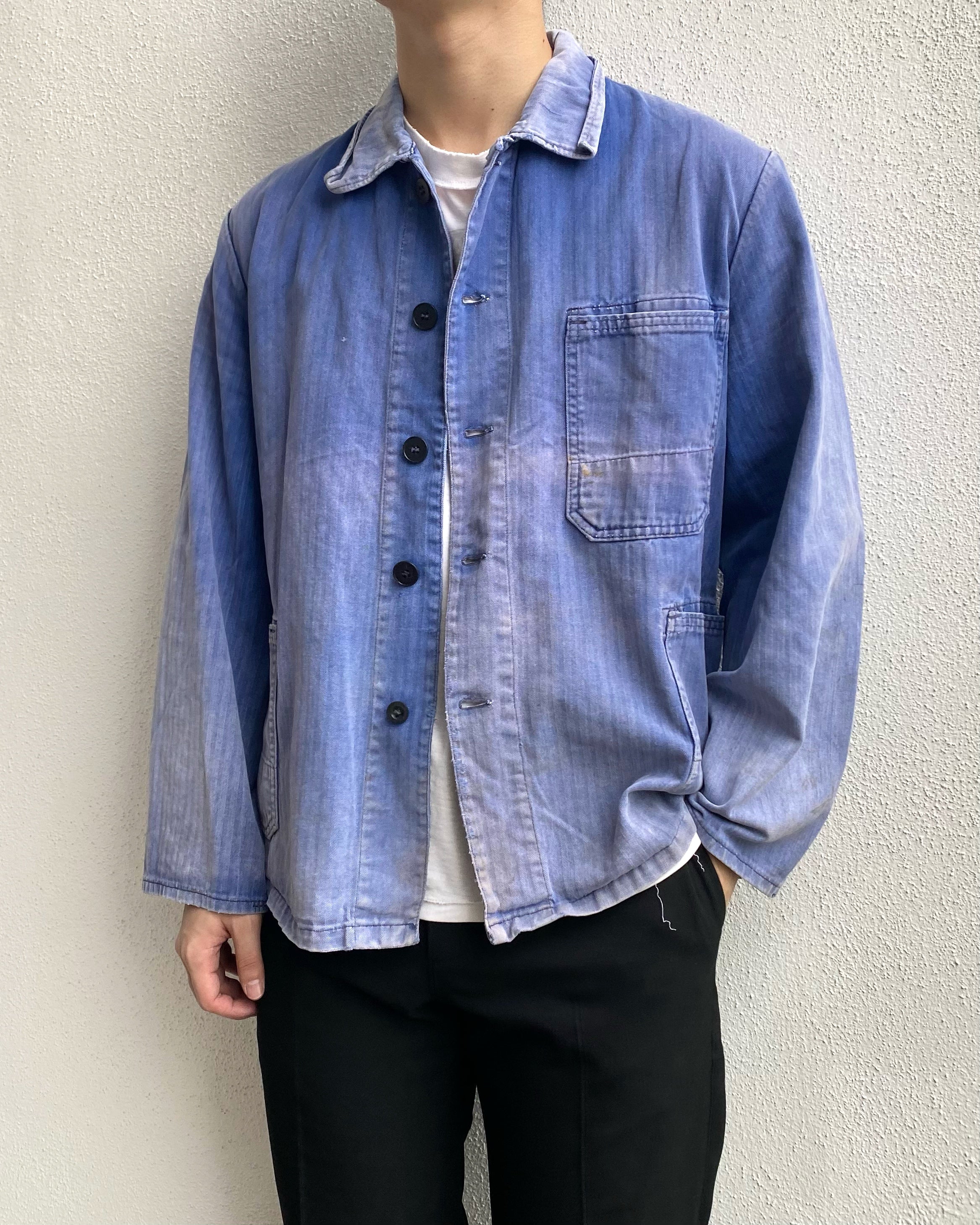 1960S SUN FADED HBT FRENCH WORKWEAR JACKET (M/L)