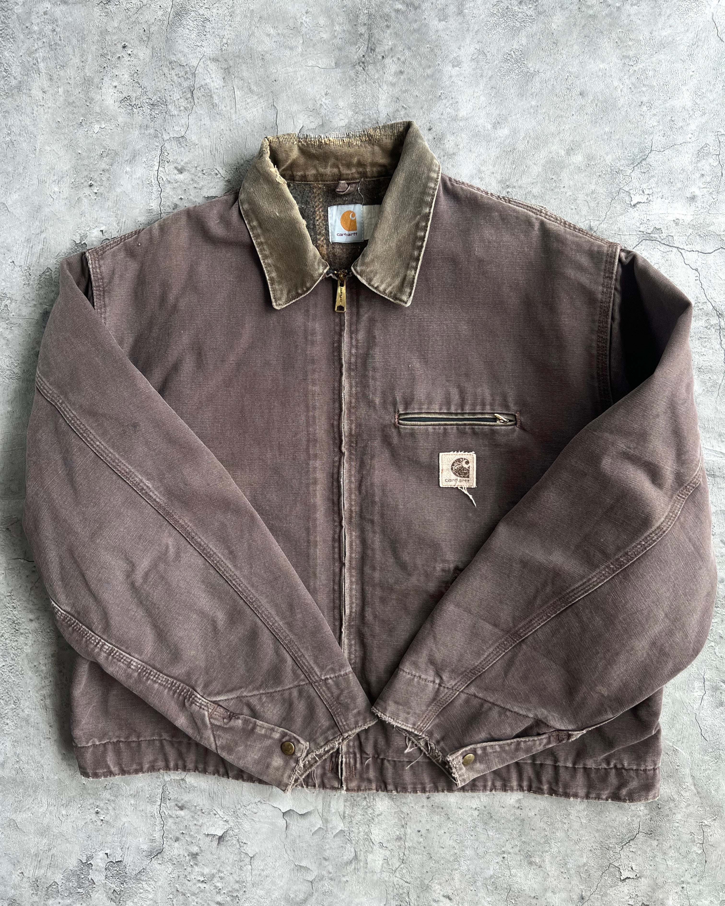 1980S BROWN/MAROON CARHARTT DETROIT WORK JACKET (XXL)