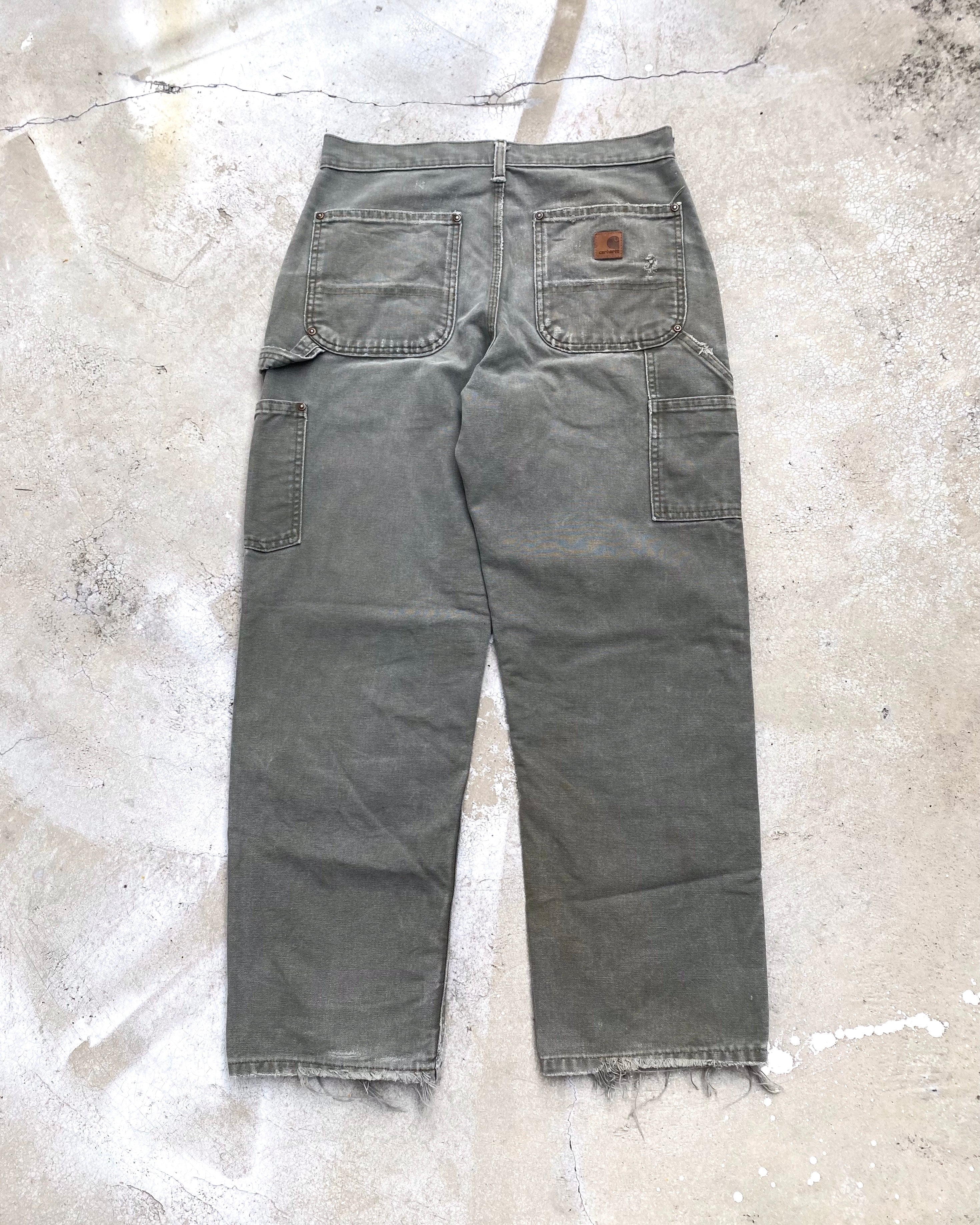 1990S FADED OLIVE/GREY CARHARTT DOUBLE KNEE PANTS (31X30)