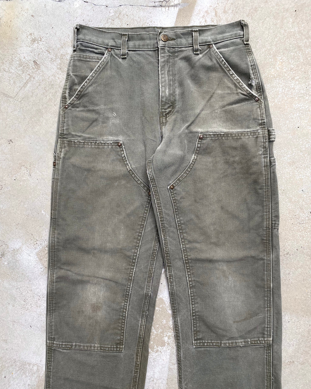 1990S FADED OLIVE/GREY CARHARTT DOUBLE KNEE PANTS (31X30)