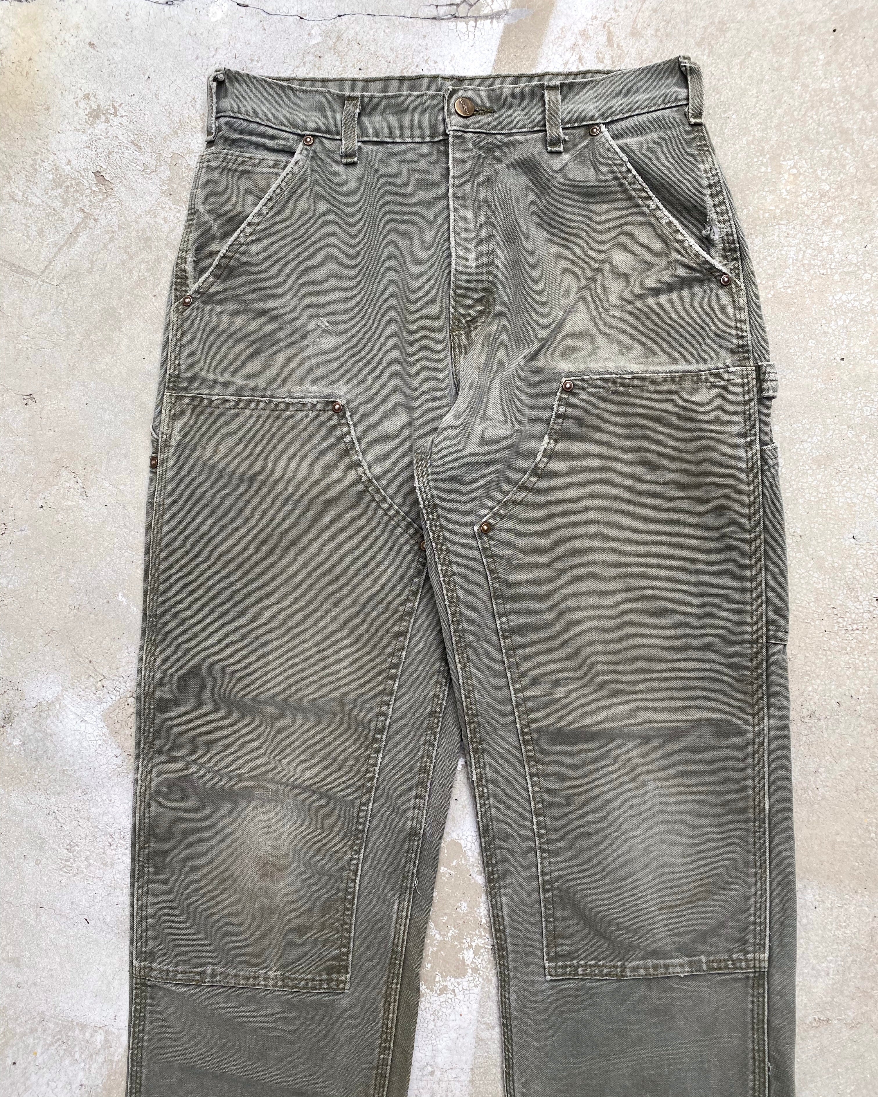 1990S FADED OLIVE/GREY CARHARTT DOUBLE KNEE PANTS (31X30)