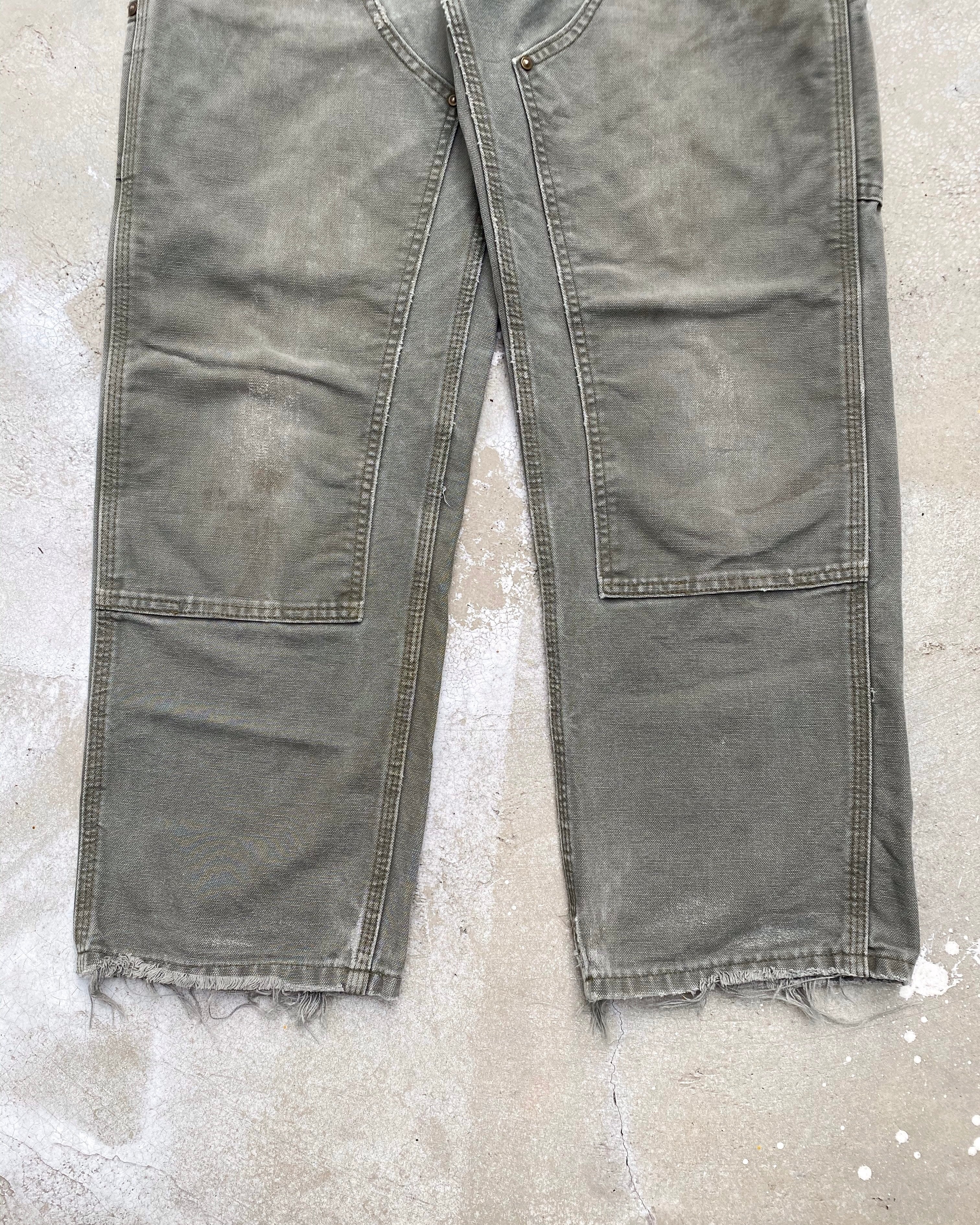 1990S FADED OLIVE/GREY CARHARTT DOUBLE KNEE PANTS (31X30)