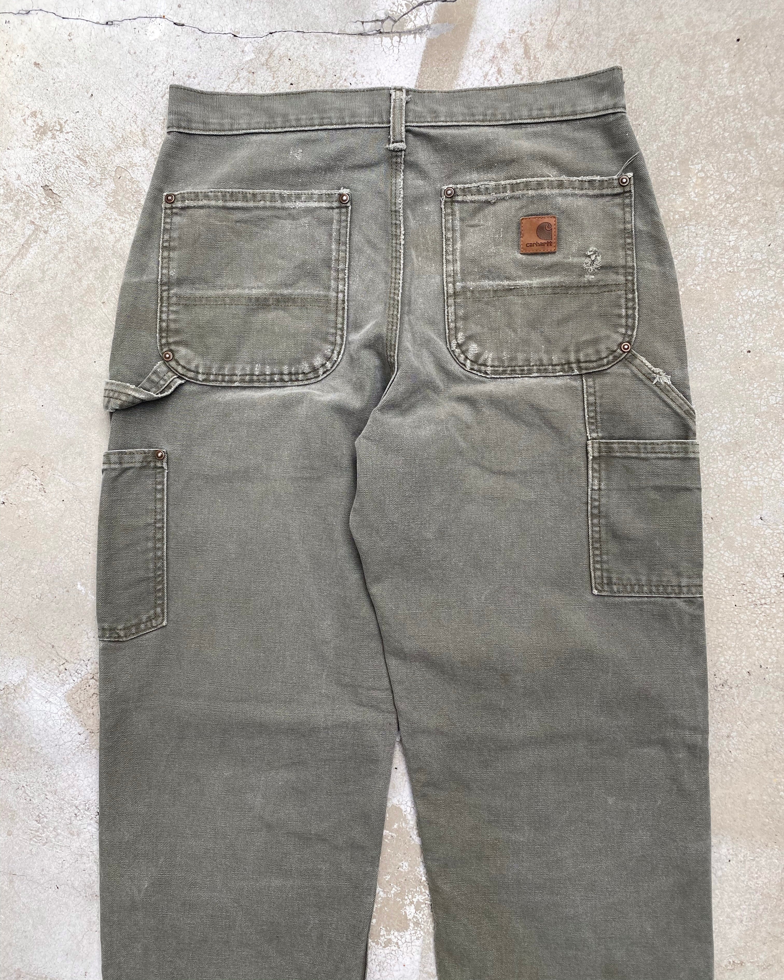 1990S FADED OLIVE/GREY CARHARTT DOUBLE KNEE PANTS (31X30)