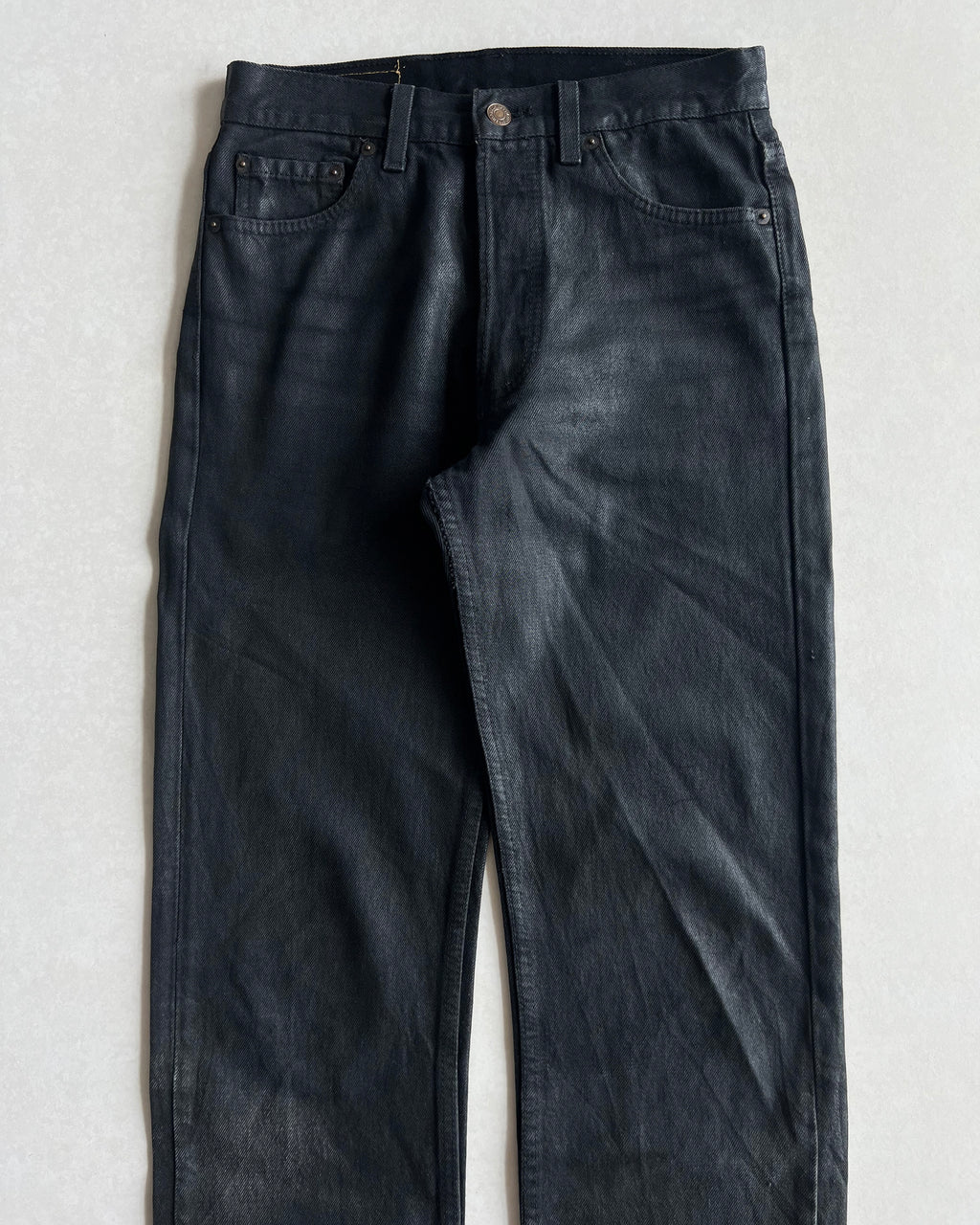 1980S BLACK WAXED LEVI'S 501 JEANS (29X30)