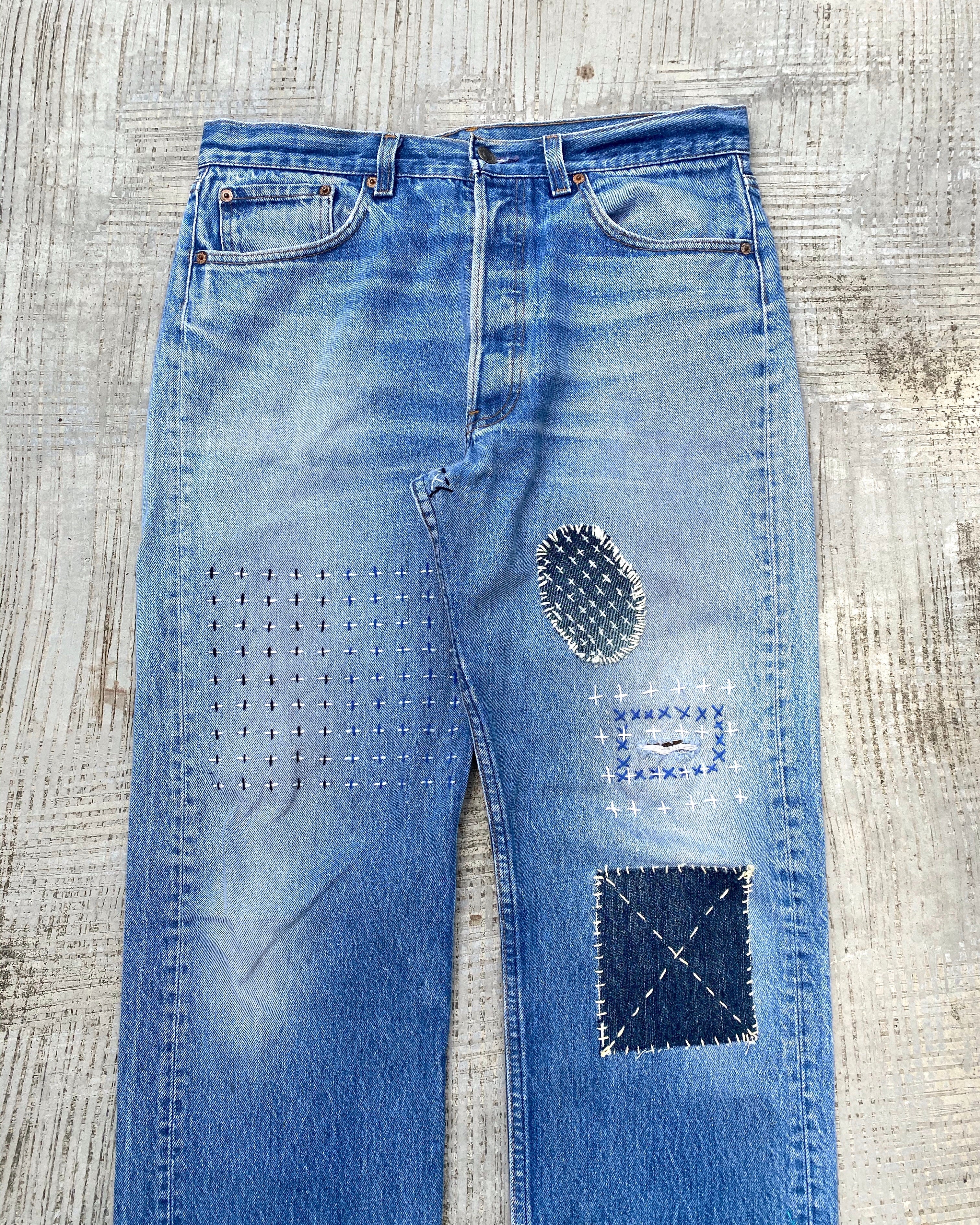 1980S LEVI’S 501 SASHIKO/PATCHED JEANS (33X32)