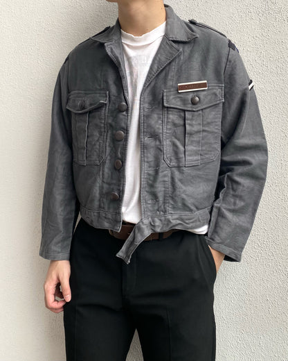 1970S GREY MOLESKIN EUROPE MILITARY CROPPED JACKET (S/M)