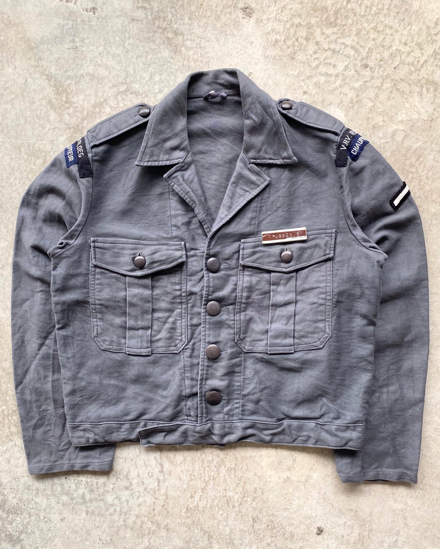 1970S GREY MOLESKIN EUROPE MILITARY CROPPED JACKET (S/M)