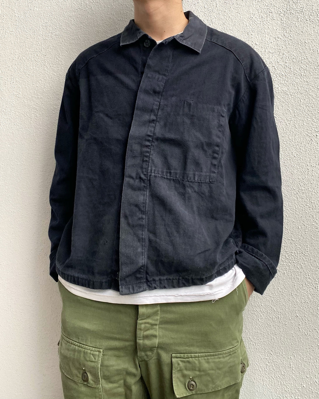1960S FADED BLACK GERMAN WORKWEAR JACKET (M/L)
