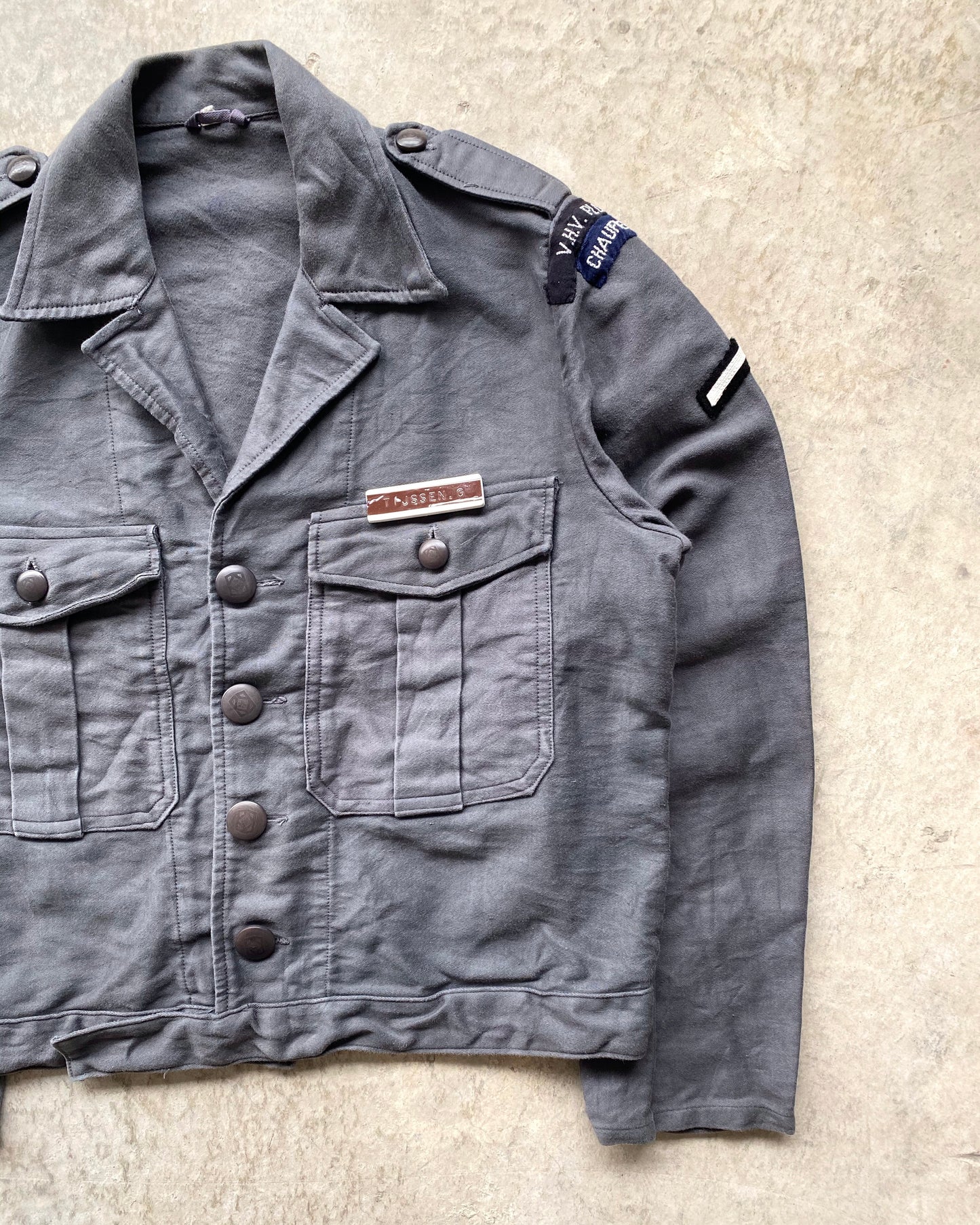 1970S GREY MOLESKIN EUROPE MILITARY CROPPED JACKET (S/M)