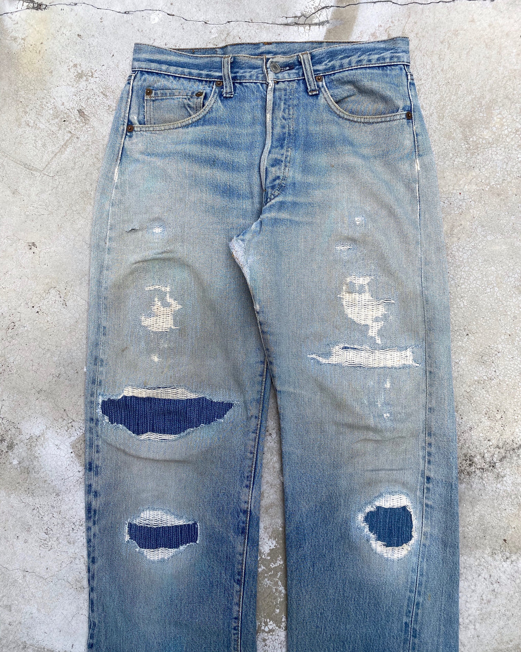 1970S LEVI’S 501 PATCHWORK SELVEDGE JEANS (31X34)