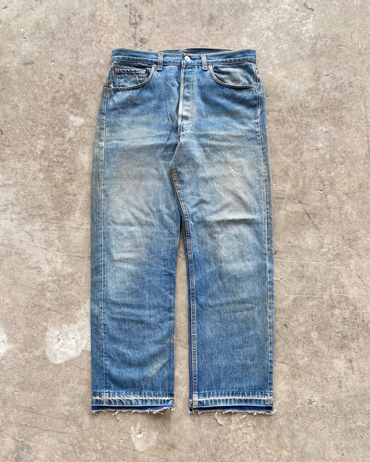 1990S FADED WASH LEVI'S 501 RELEASED HEM JEANS (34X36)