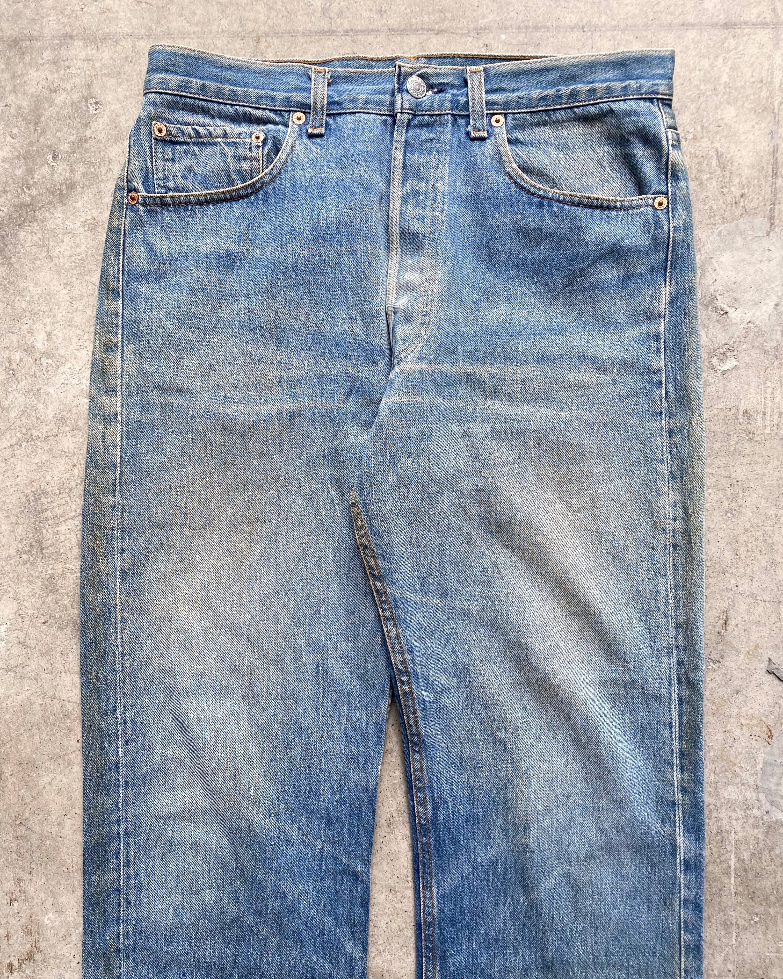 1990S FADED WASH LEVI'S 501 RELEASED HEM JEANS (34X36)