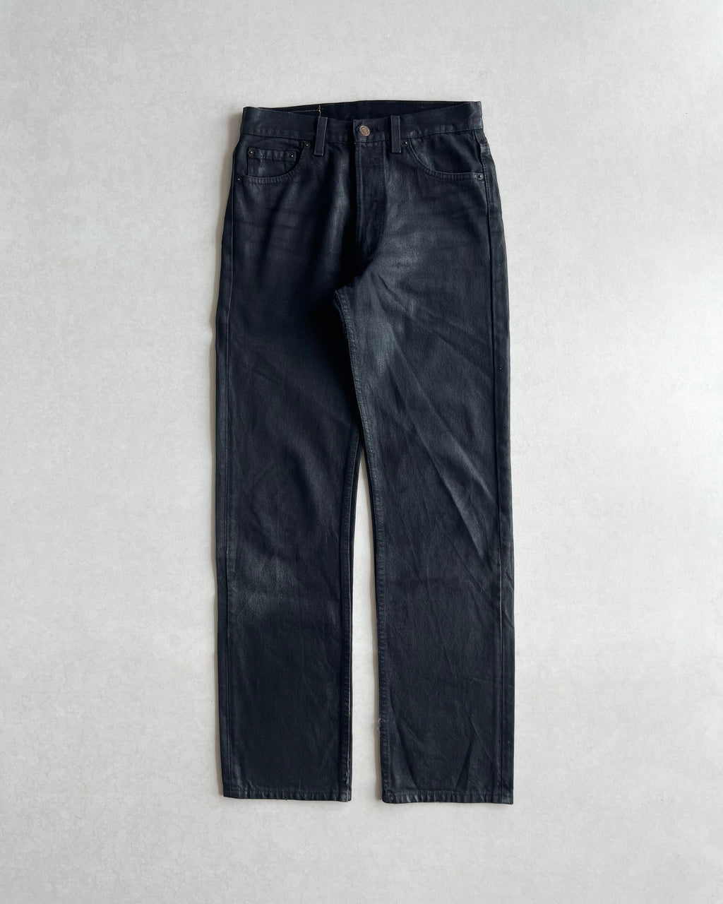 1980S BLACK WAXED LEVI'S 501 JEANS (29X30)