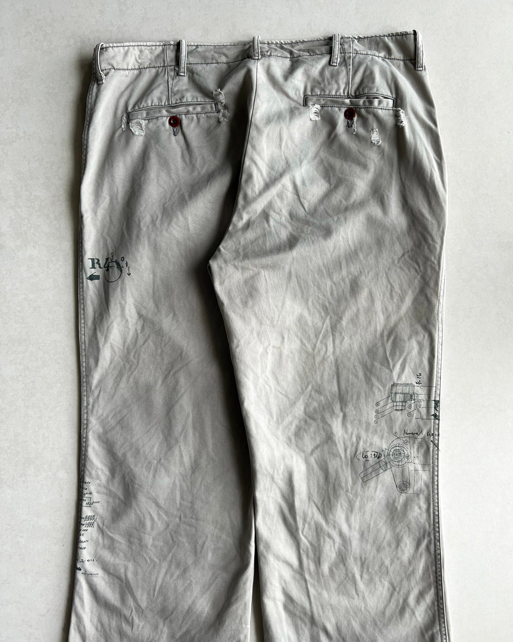 1990S BEIGE RALPH LAUREN REPAIRED TROUSERS (36X34)