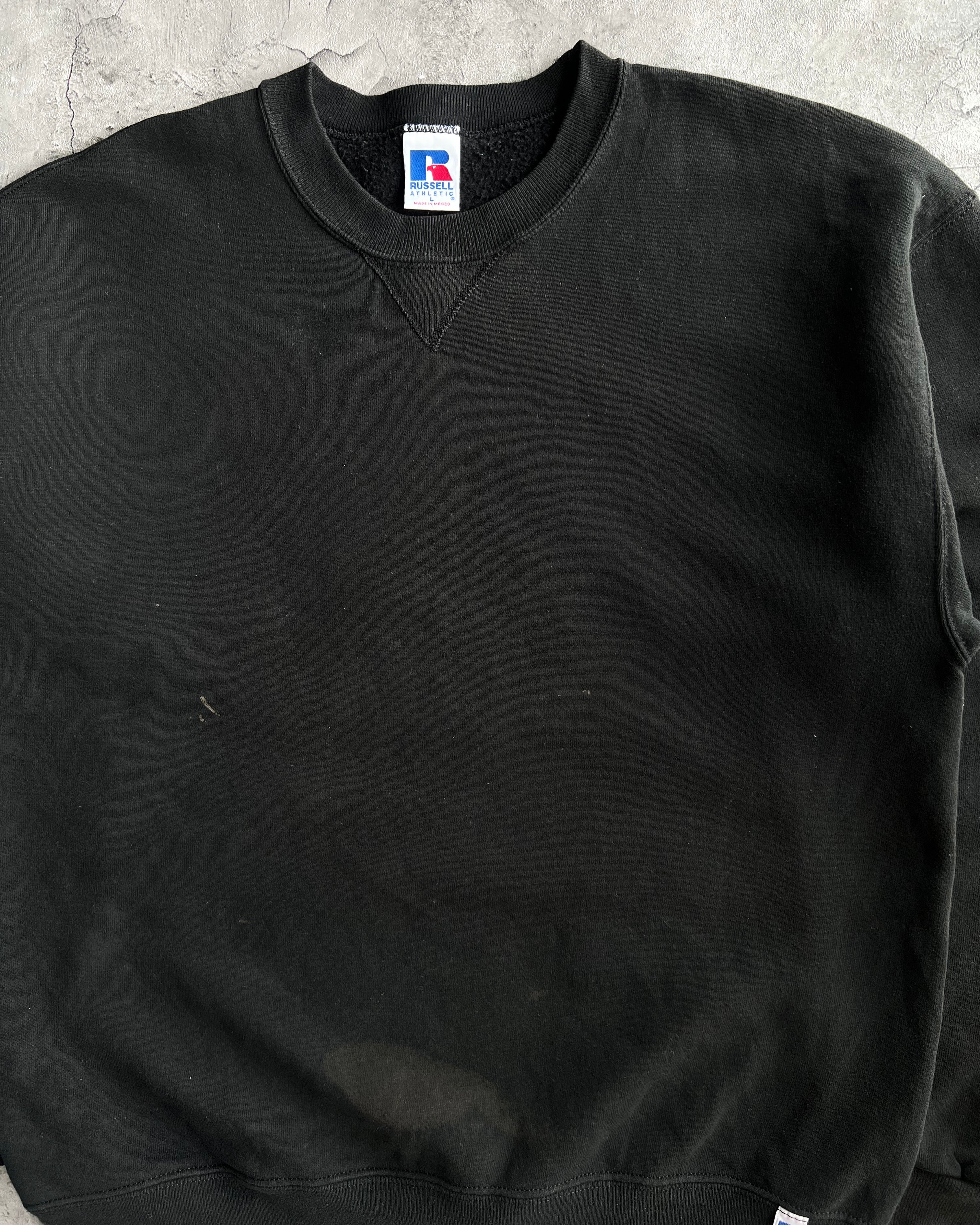 1990S FADED BLACK BLANK RUSSELL SWEATSHIRT (L)