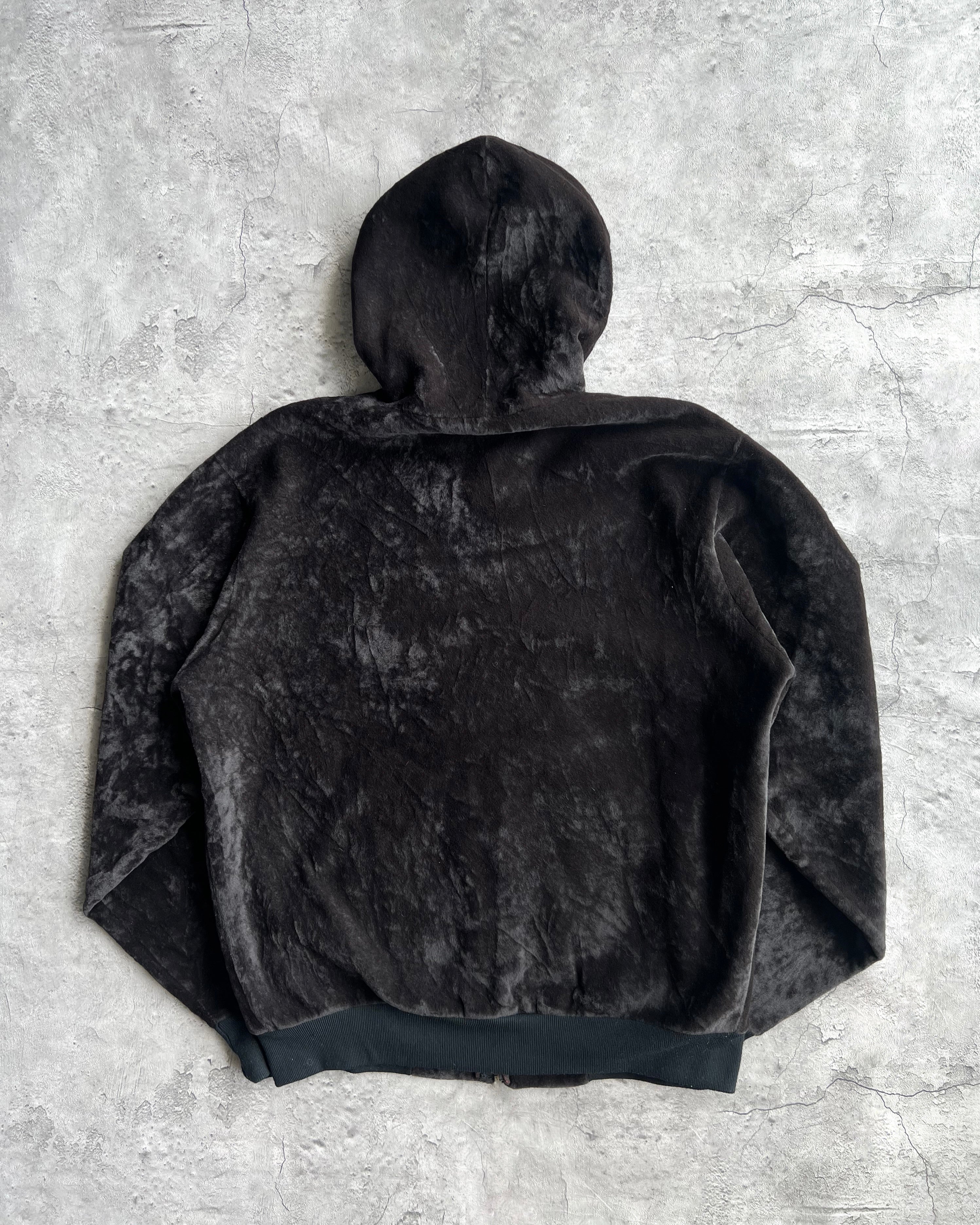 1990S BLACK CARHARTT VELOUR ZIP-UP HOODED SWEATSHIRT (L)