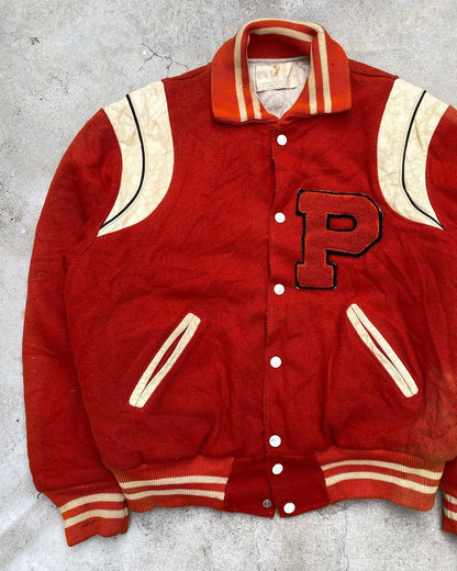 1950S SUN FADED ‘P’ LETTERMAN ORANGE VARSITY JACKET (M/L)