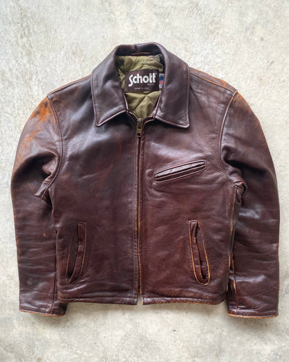 1980S BROWN/MAROON SCHOTT LEATHER JACKET (S/M)