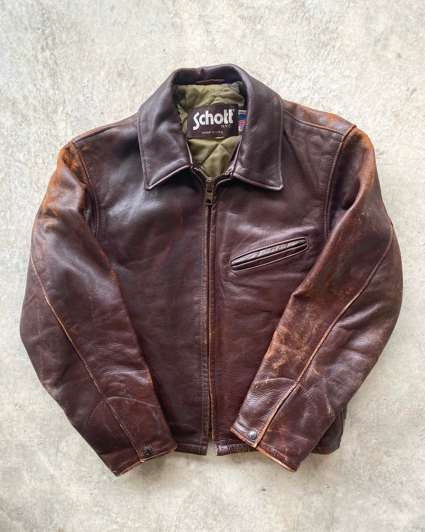 1980S BROWN/MAROON SCHOTT LEATHER JACKET (S/M)