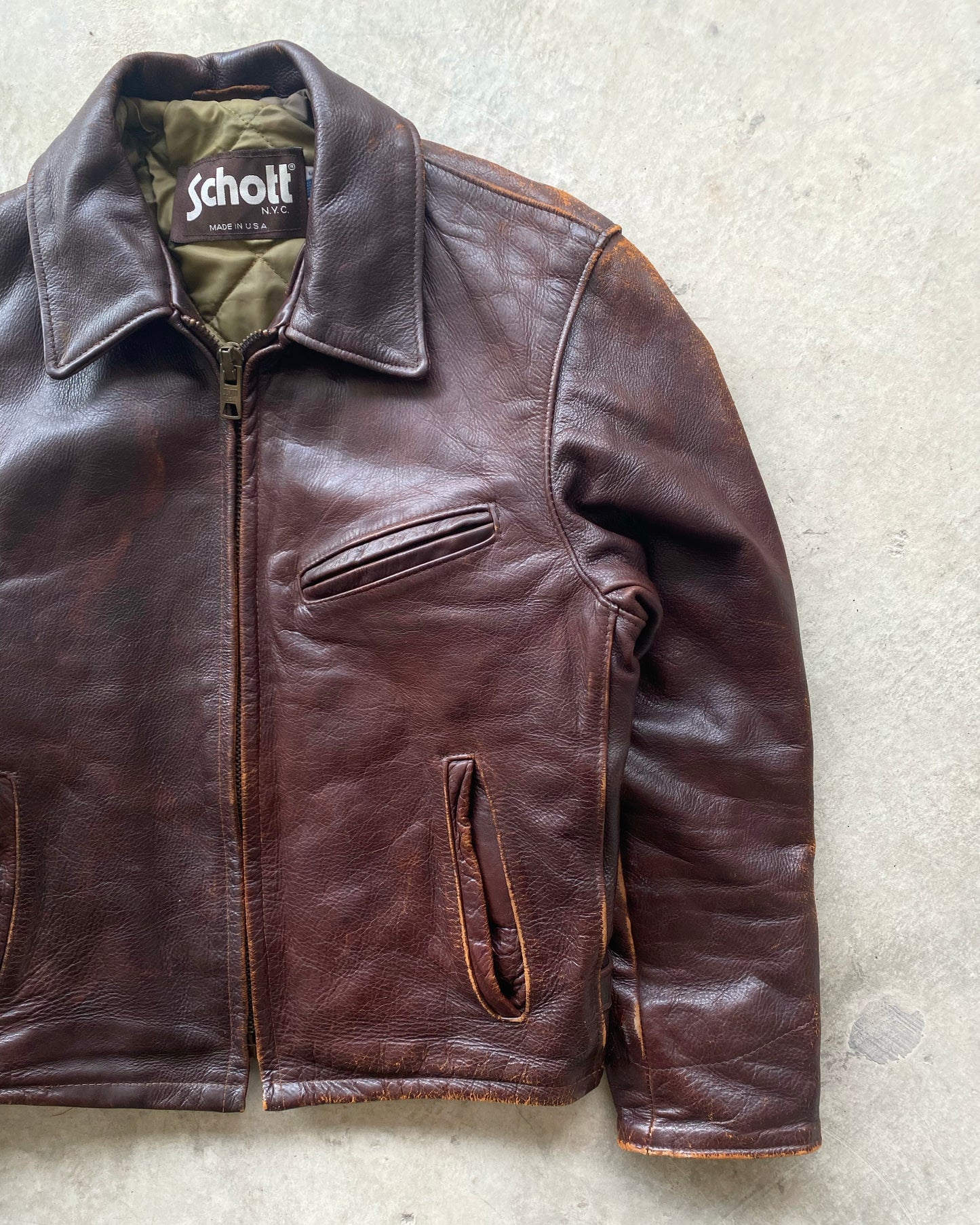 1980S BROWN/MAROON SCHOTT LEATHER JACKET (S/M)