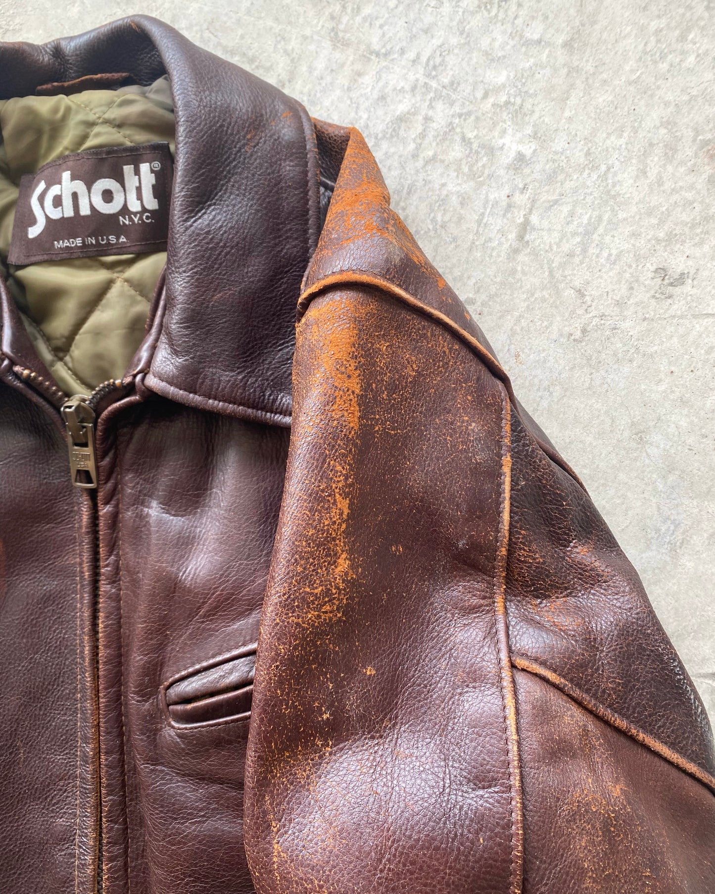 1980S BROWN/MAROON SCHOTT LEATHER JACKET (S/M)